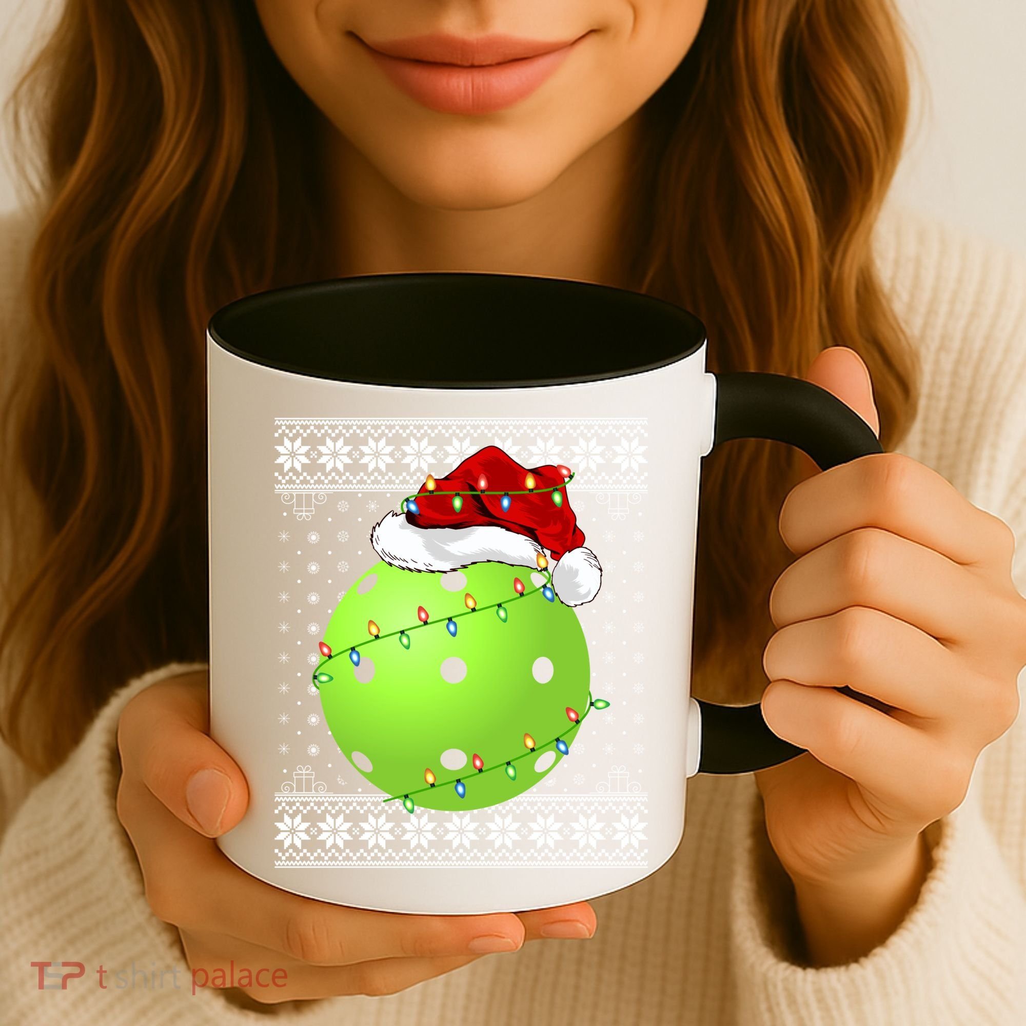 Pickleball Ugly Sweater Santa Lighting Pickleball Christmas Gift Coffee Mug