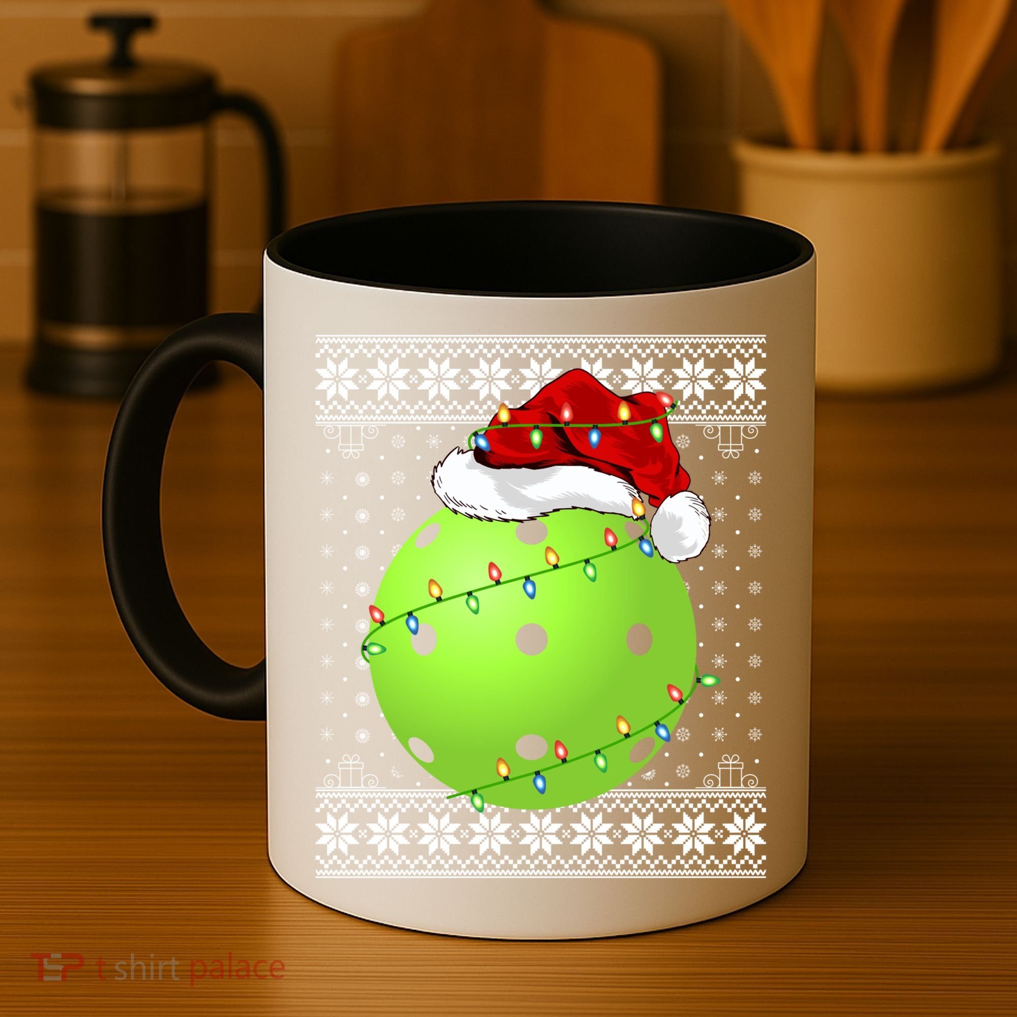 Pickleball Ugly Sweater Santa Lighting Pickleball Christmas Gift Coffee Mug