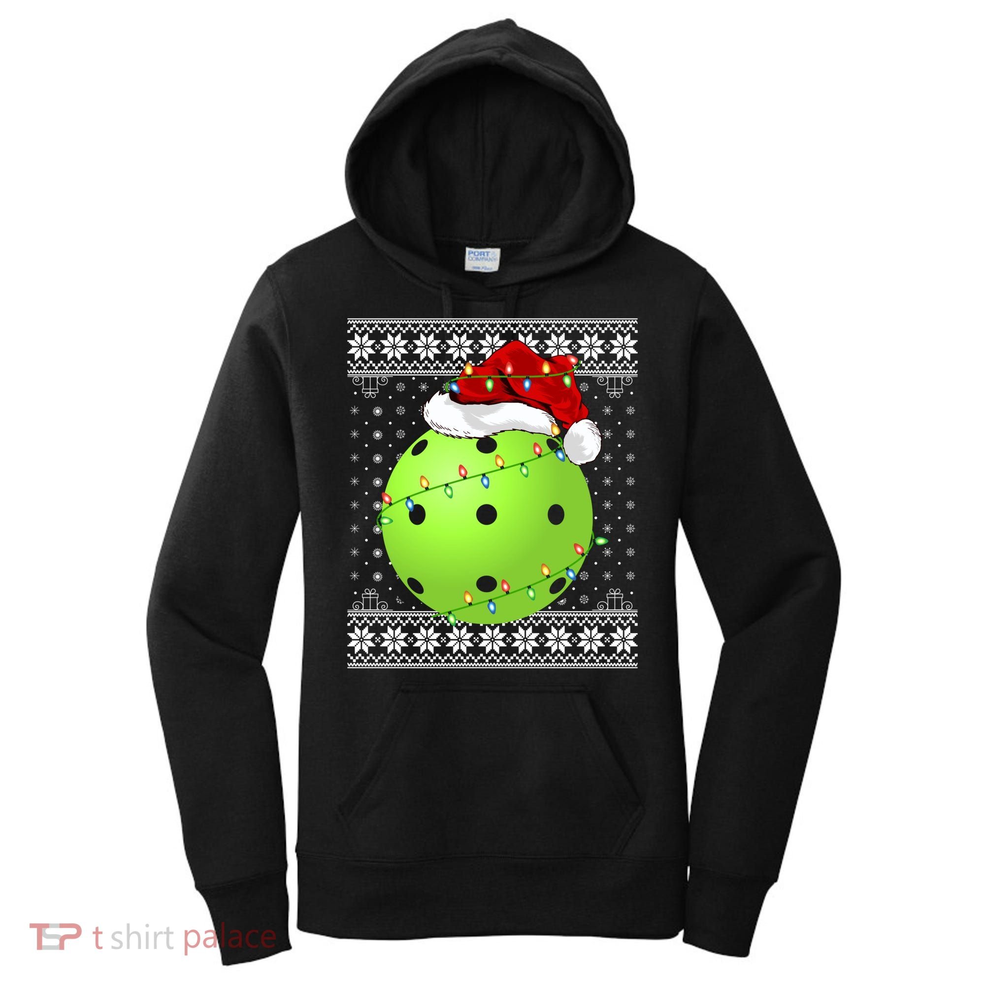 Pickleball Ugly Sweater Santa Lighting Pickleball Christmas Gift Women's Hoodie