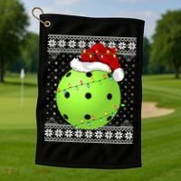 Pickleball Ugly Sweater Santa Lighting Pickleball Christmas Gift Golf Towel thumb 1