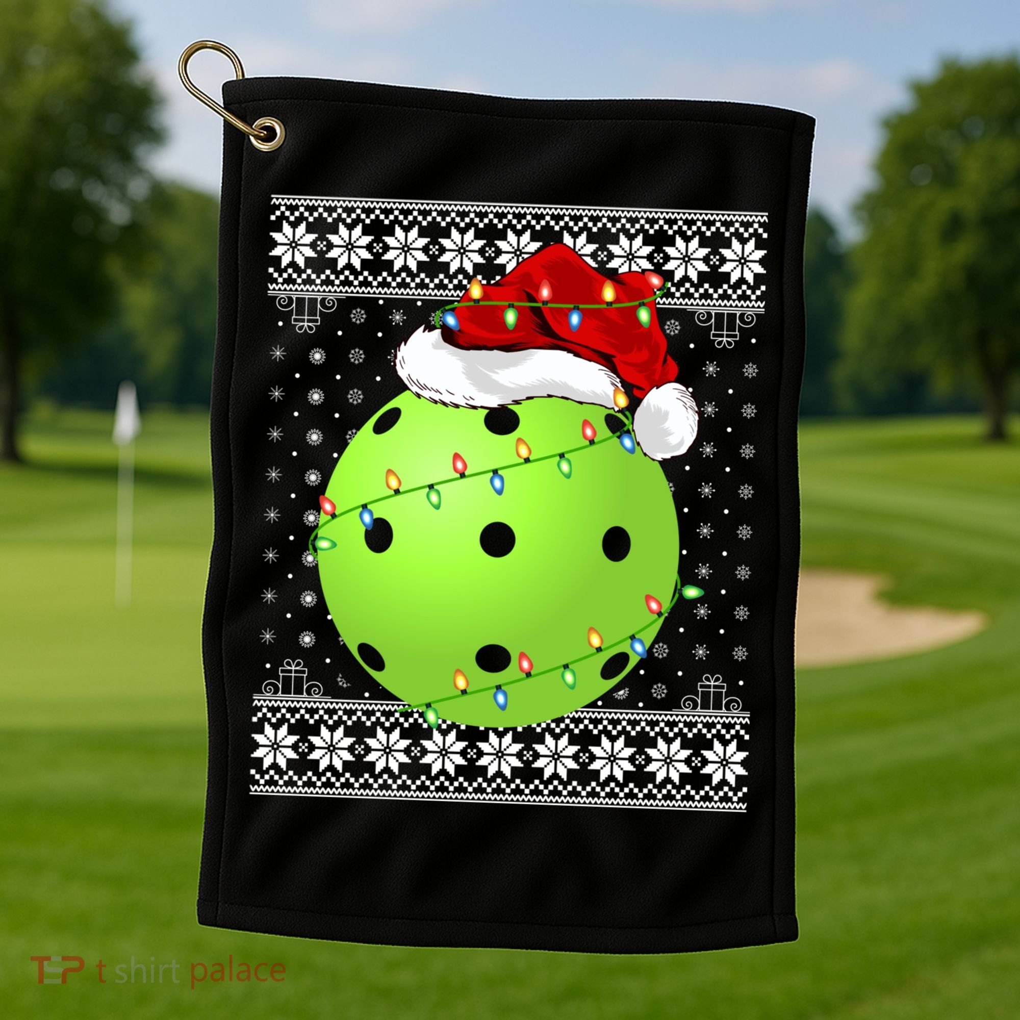 Pickleball Ugly Sweater Santa Lighting Pickleball Christmas Gift Golf Towel
