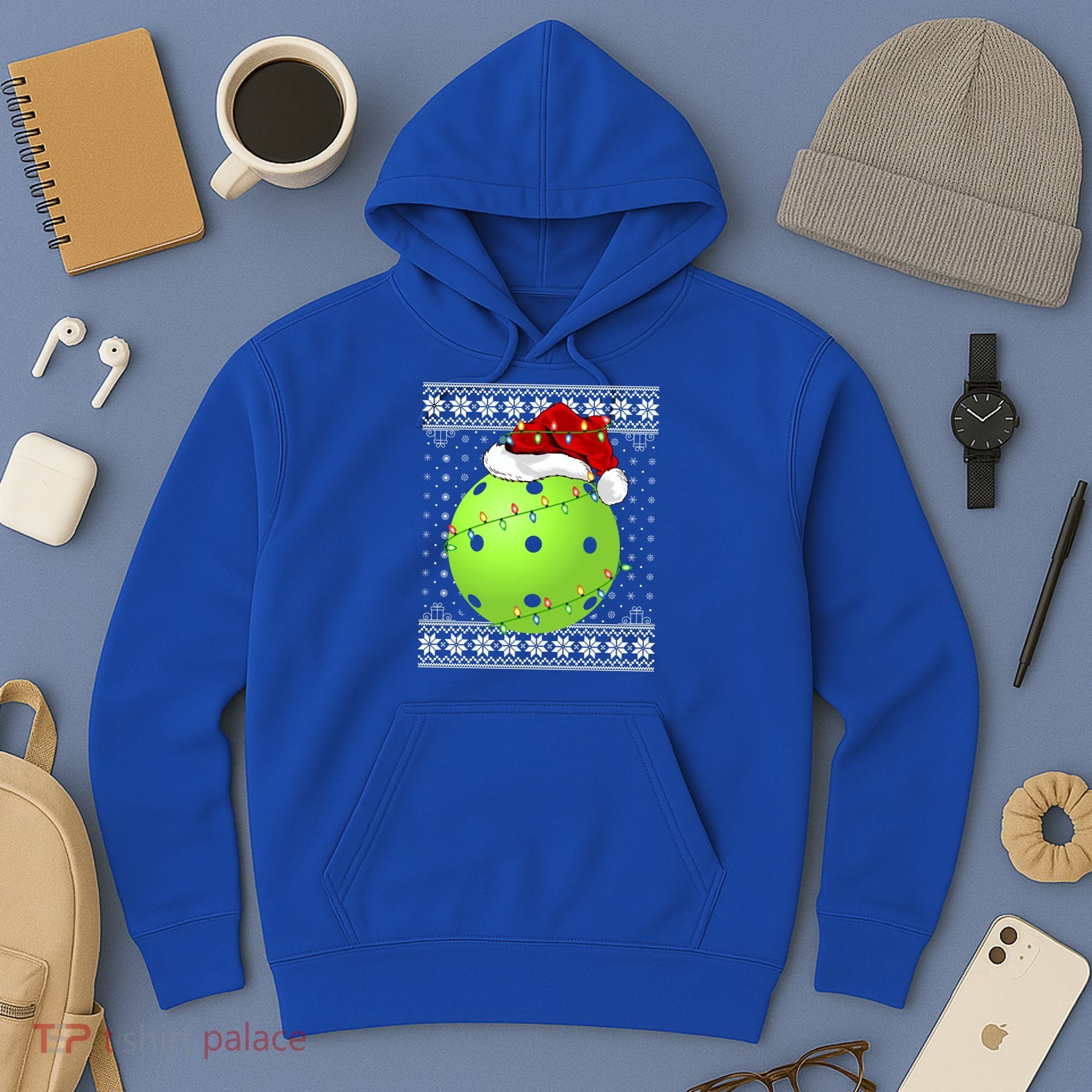 Pickleball Ugly Sweater Santa Lighting Pickleball Christmas Gift Hoodie