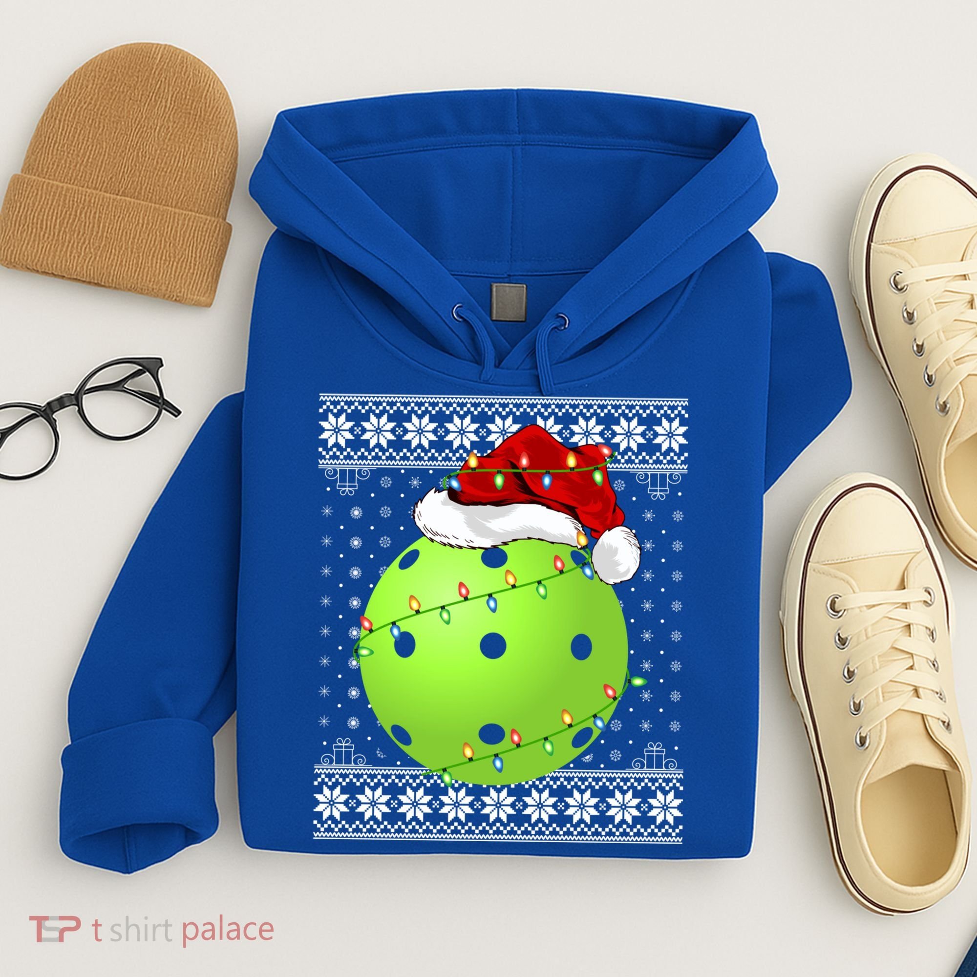 Pickleball Ugly Sweater Santa Lighting Pickleball Christmas Gift Hoodie