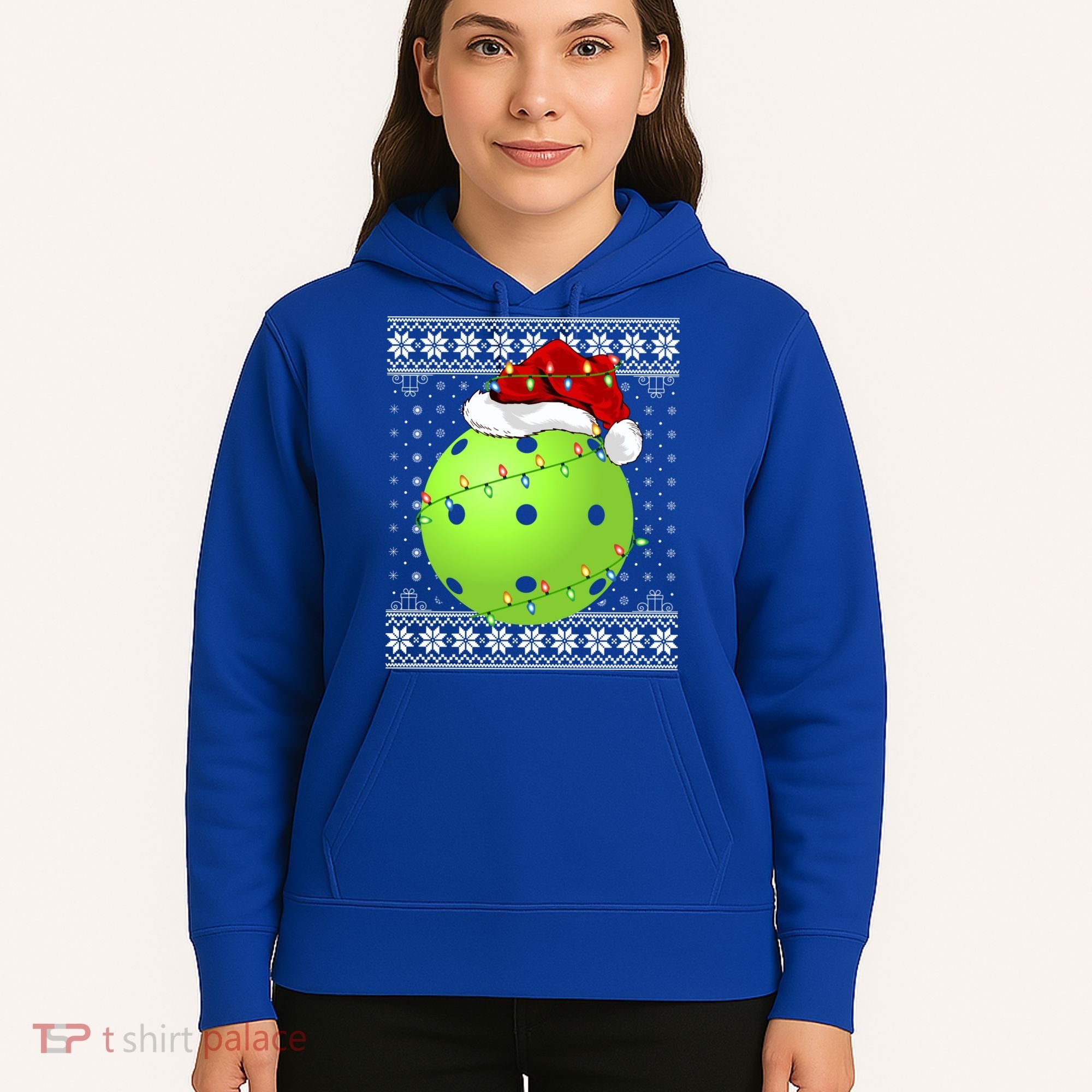 Pickleball Ugly Sweater Santa Lighting Pickleball Christmas Gift Hoodie