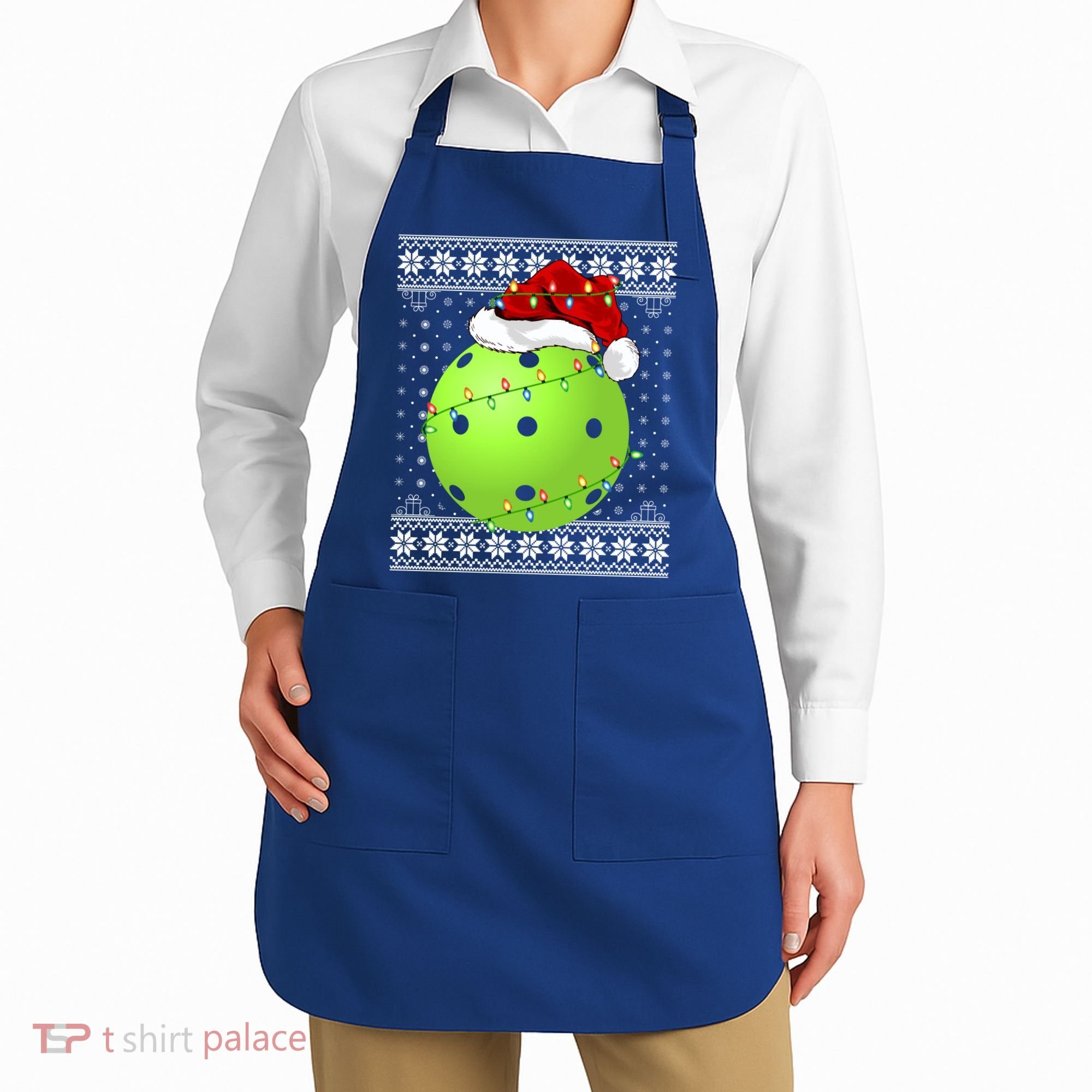 Pickleball Ugly Sweater Santa Lighting Pickleball Christmas Gift Apron