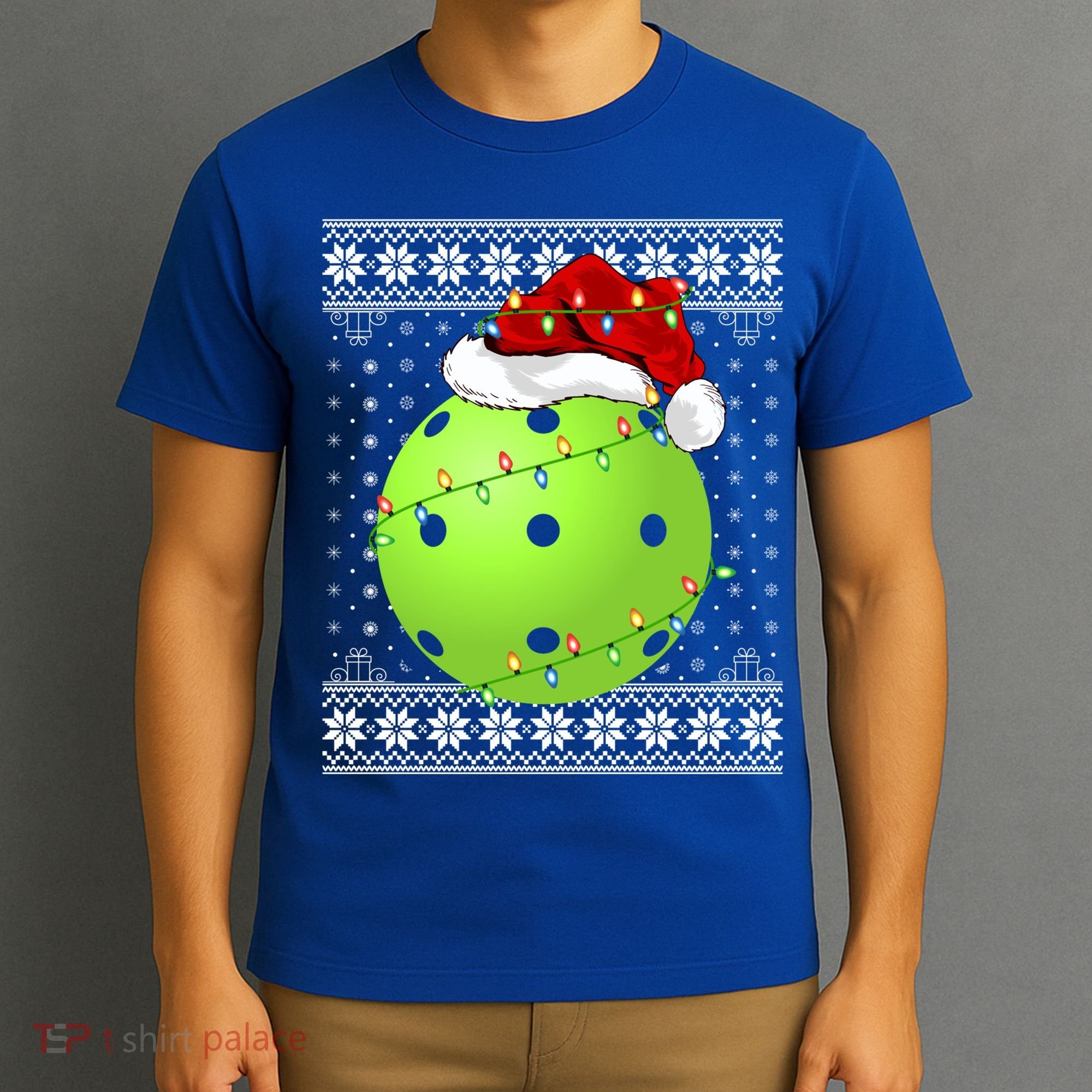Pickleball Ugly Sweater Santa Lighting Pickleball Christmas Gift T-Shirt