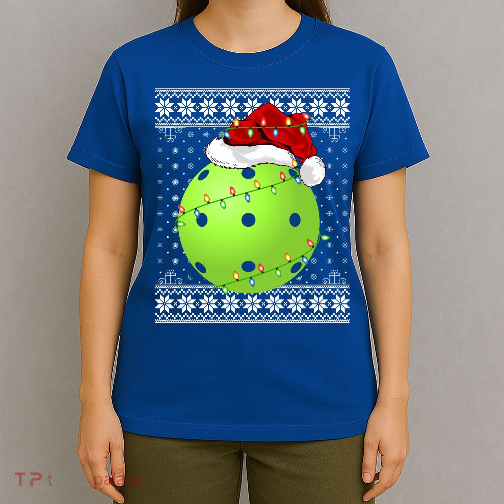 Pickleball Ugly Sweater Santa Lighting Pickleball Christmas Gift T-Shirt