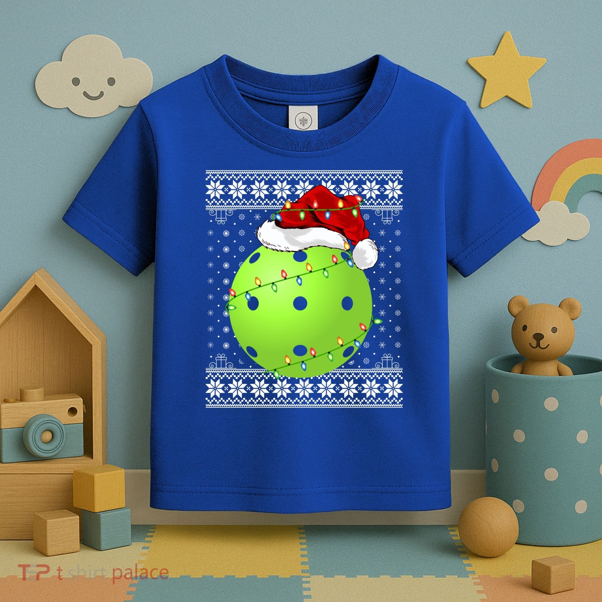 Pickleball Ugly Sweater Santa Lighting Pickleball Christmas Gift Toddler T-Shirt