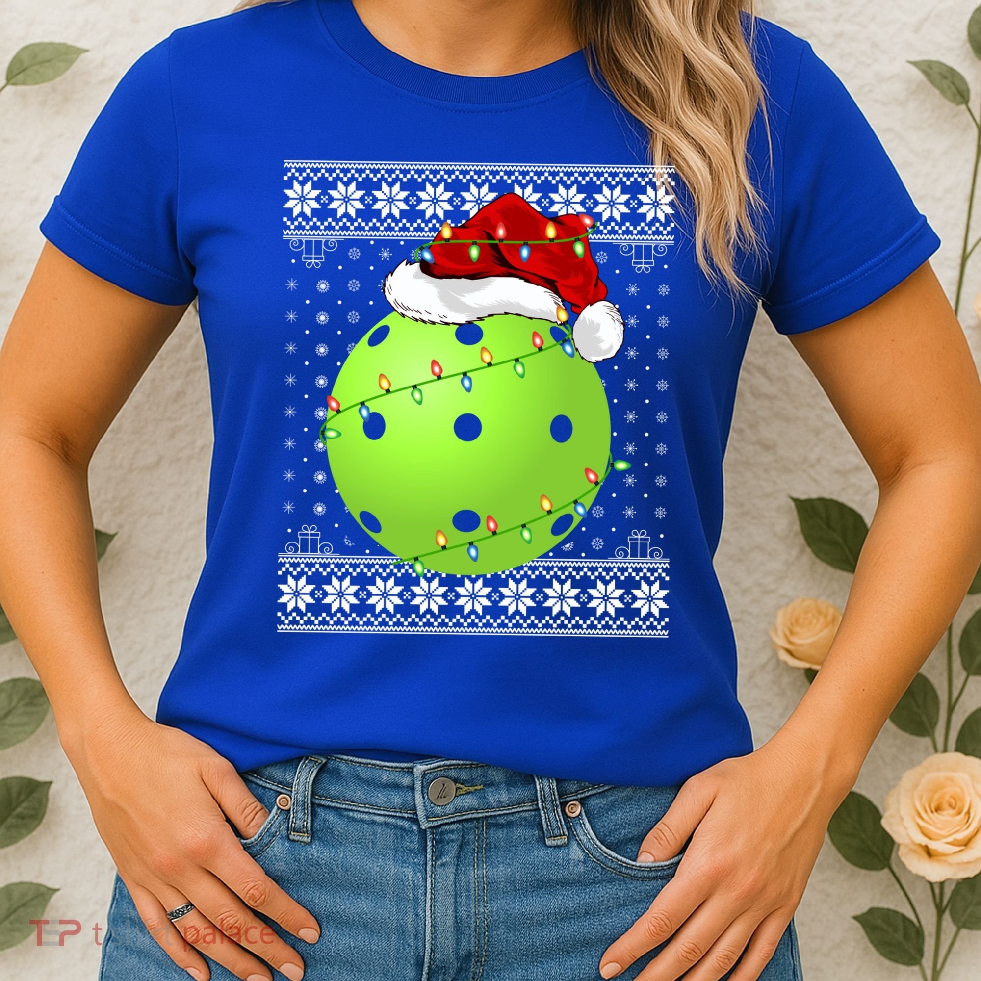 Pickleball Ugly Sweater Santa Lighting Pickleball Christmas Gift Women's T-Shirt