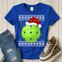 Pickleball Ugly Sweater Santa Lighting Pickleball Christmas Gift Women's T-Shirt thumb 3