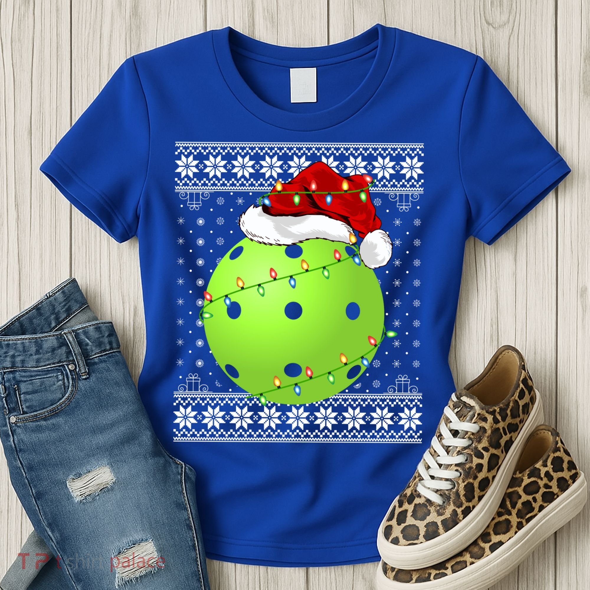 Pickleball Ugly Sweater Santa Lighting Pickleball Christmas Gift Women's T-Shirt