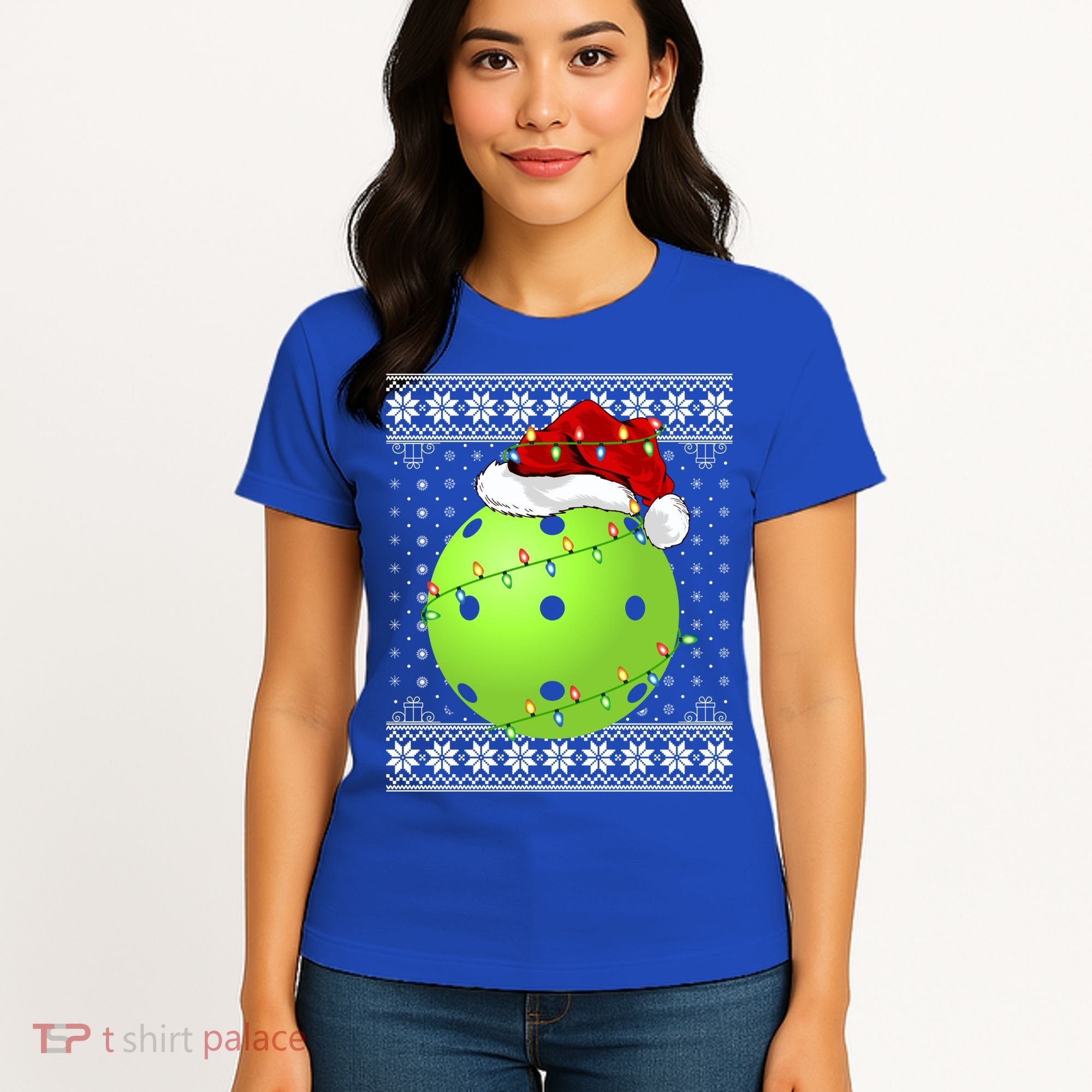 Pickleball Ugly Sweater Santa Lighting Pickleball Christmas Gift Women's T-Shirt