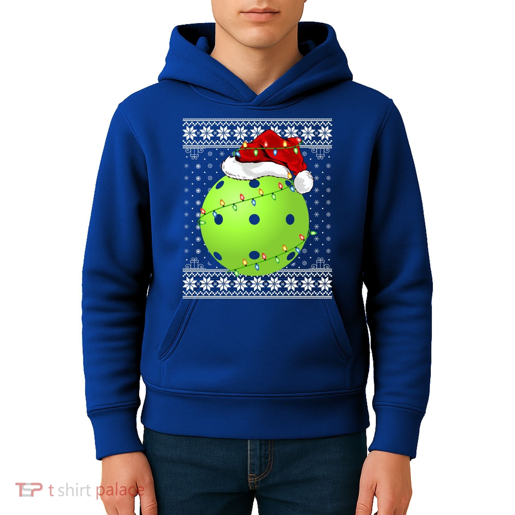 Pickleball Ugly Sweater Santa Lighting Pickleball Christmas Gift Kids Hoodie
