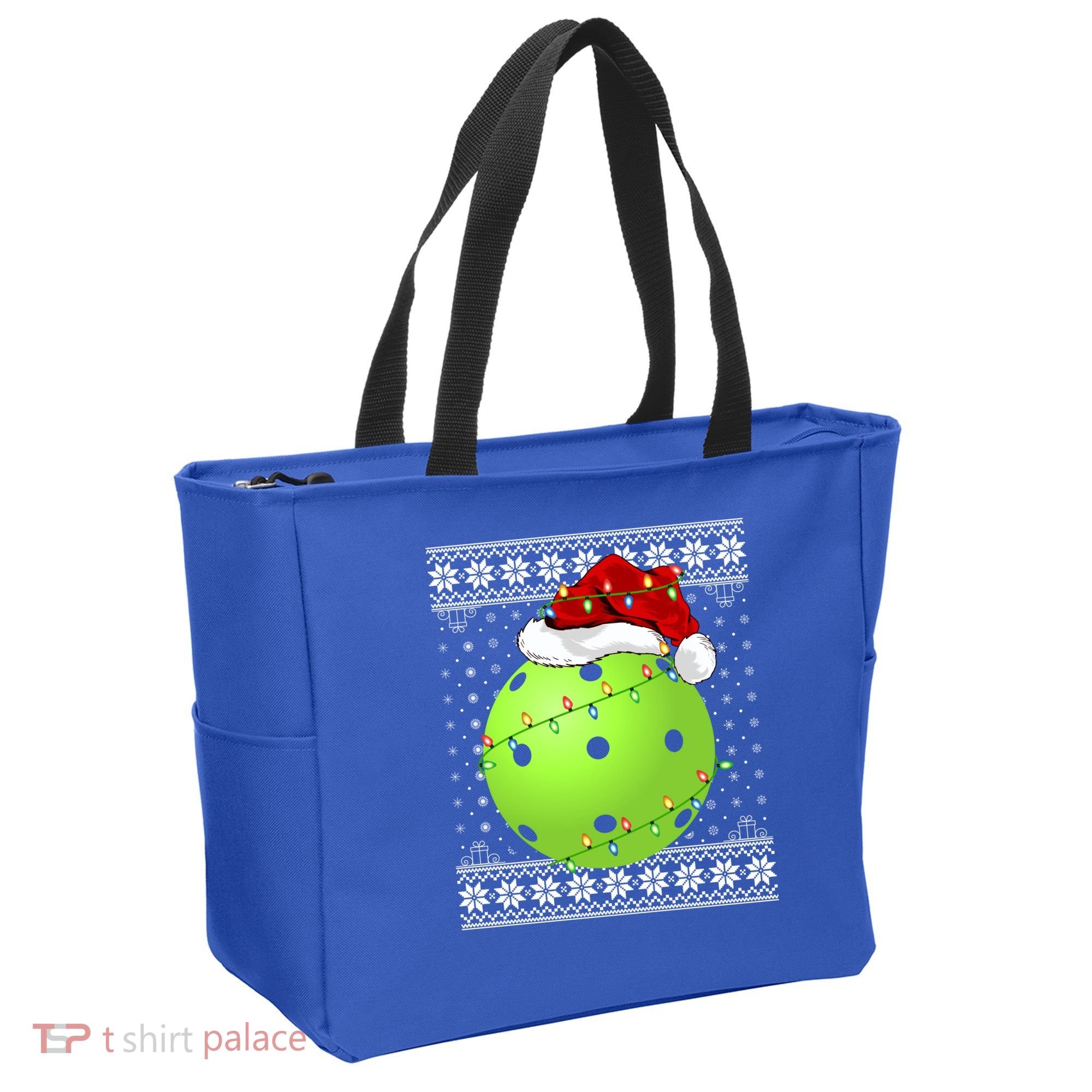 Pickleball Ugly Sweater Santa Lighting Pickleball Christmas Gift Tote Bag