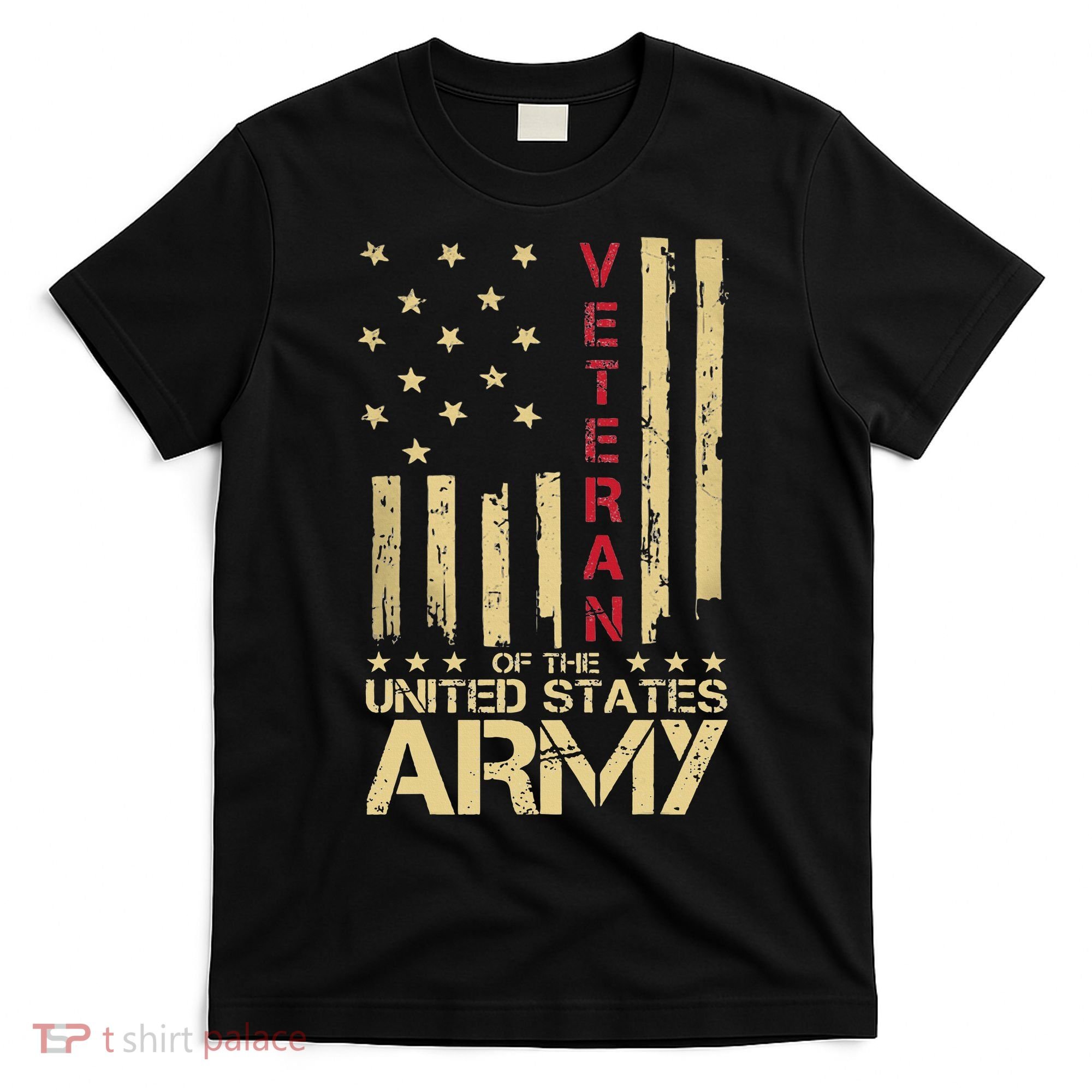 Patriotic U S Army Veteran Red Line American Flag Vintage T-Shirt