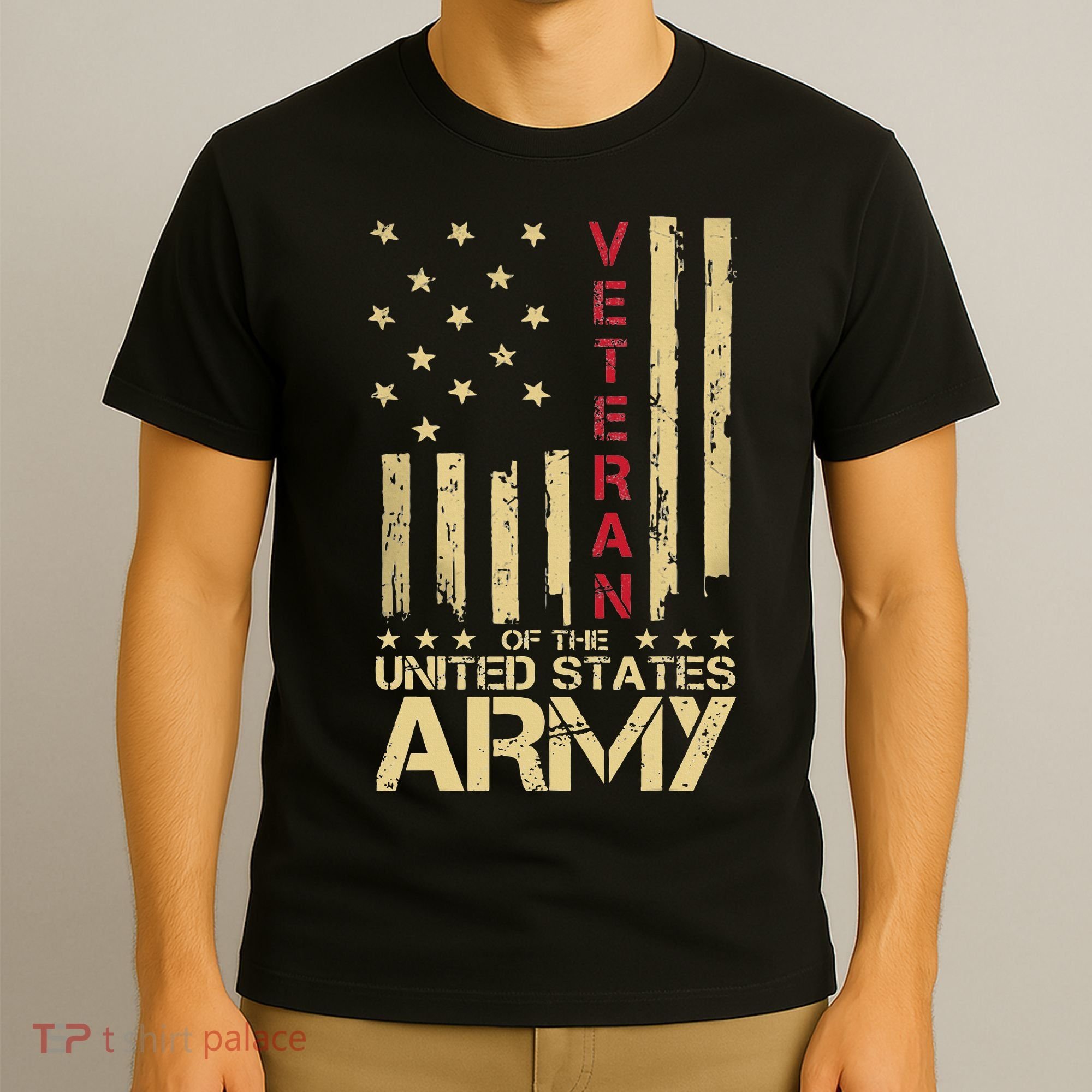 Patriotic U S Army Veteran Red Line American Flag Vintage T-Shirt