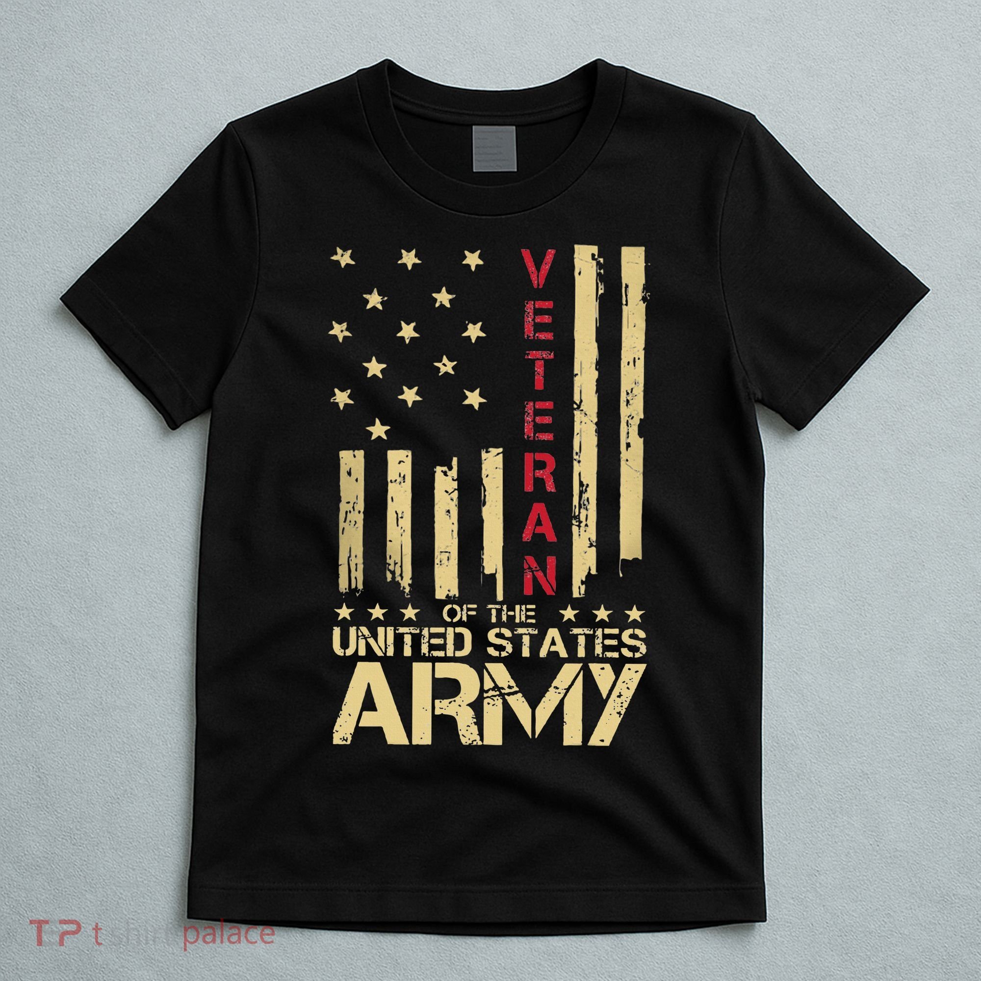 Patriotic U S Army Veteran Red Line American Flag Vintage T-Shirt