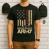 Patriotic U S Army Veteran Red Line American Flag Vintage T-Shirt thumb 6