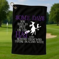 Put On The Hat Funny Witch Halloween Golf Towel thumb 1