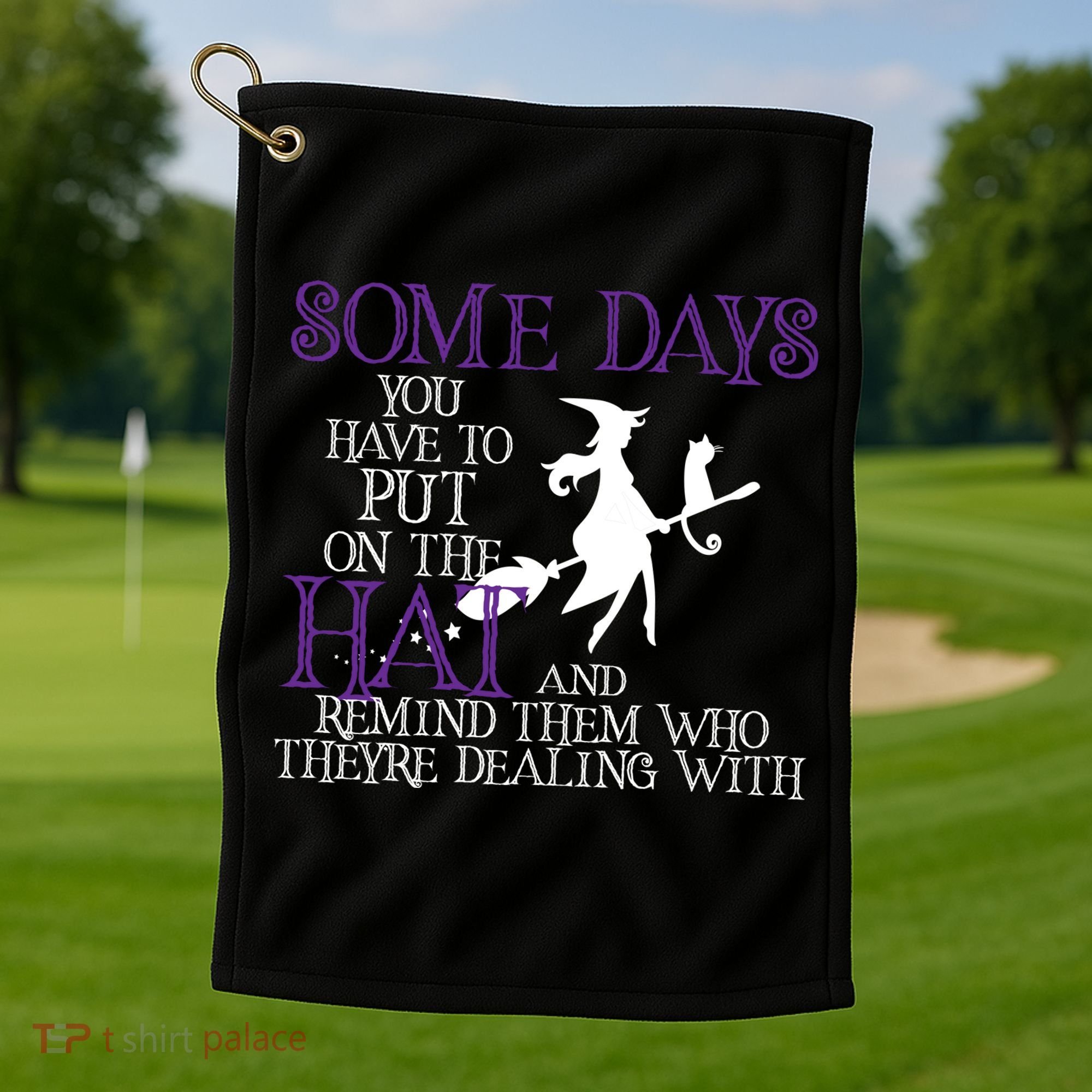Put On The Hat Funny Witch Halloween Golf Towel