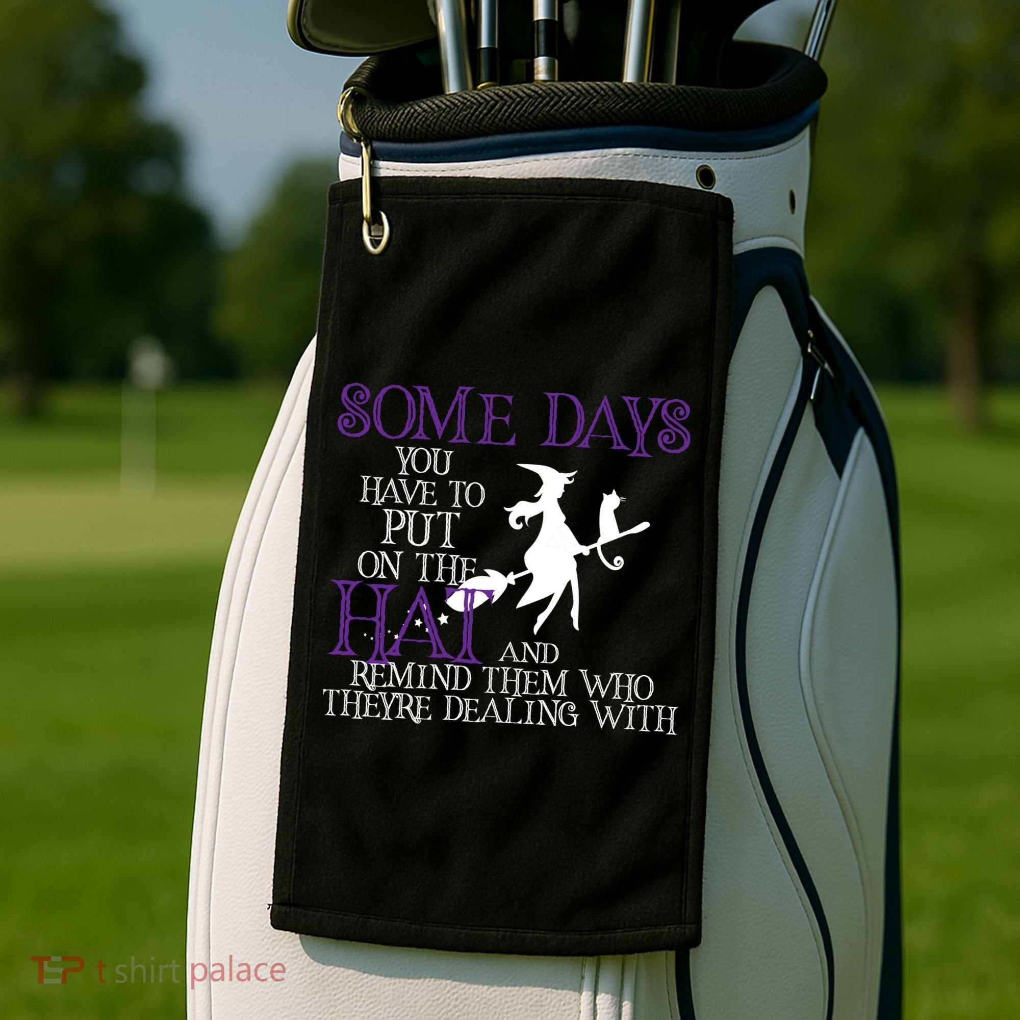 Put On The Hat Funny Witch Halloween Golf Towel