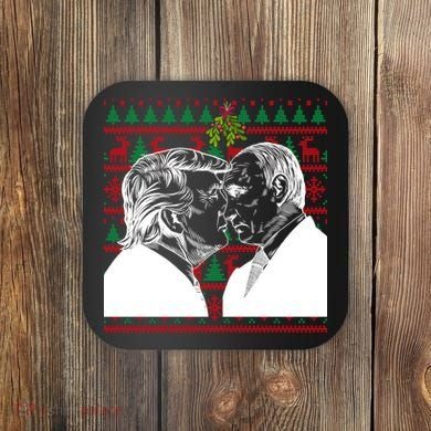 Putin Trump Mistletoe Ugly Christmas Sweater Coaster