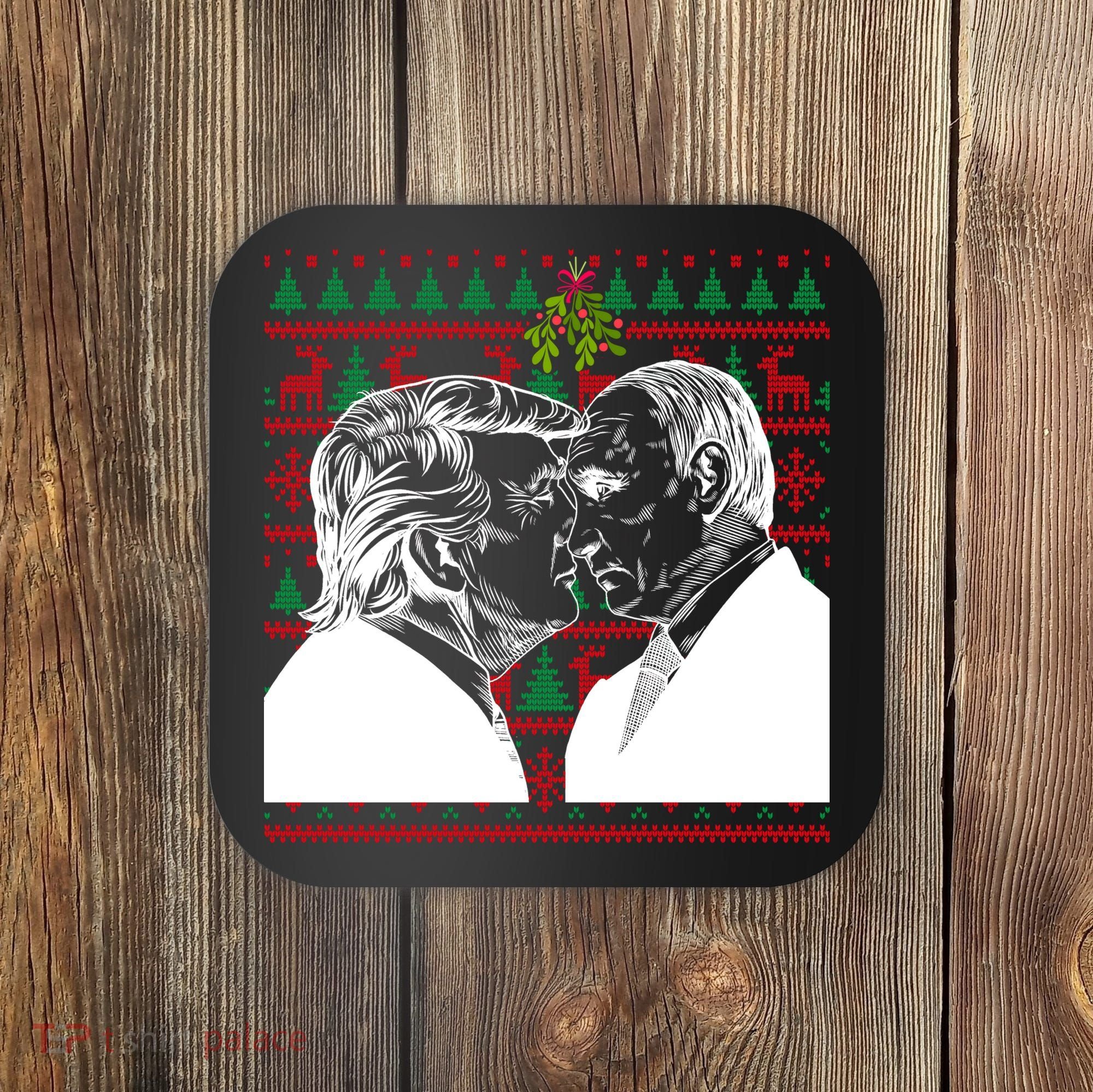 Putin Trump Mistletoe Ugly Christmas Sweater Coaster