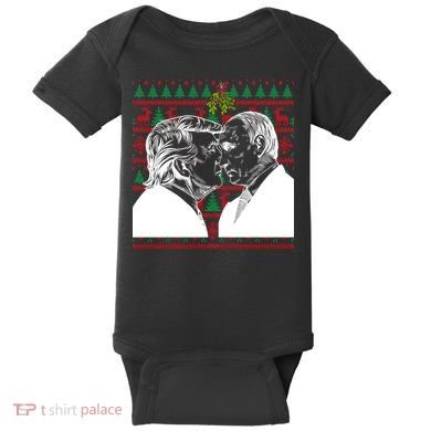 Putin Trump Mistletoe Ugly Christmas Sweater Baby Bodysuit