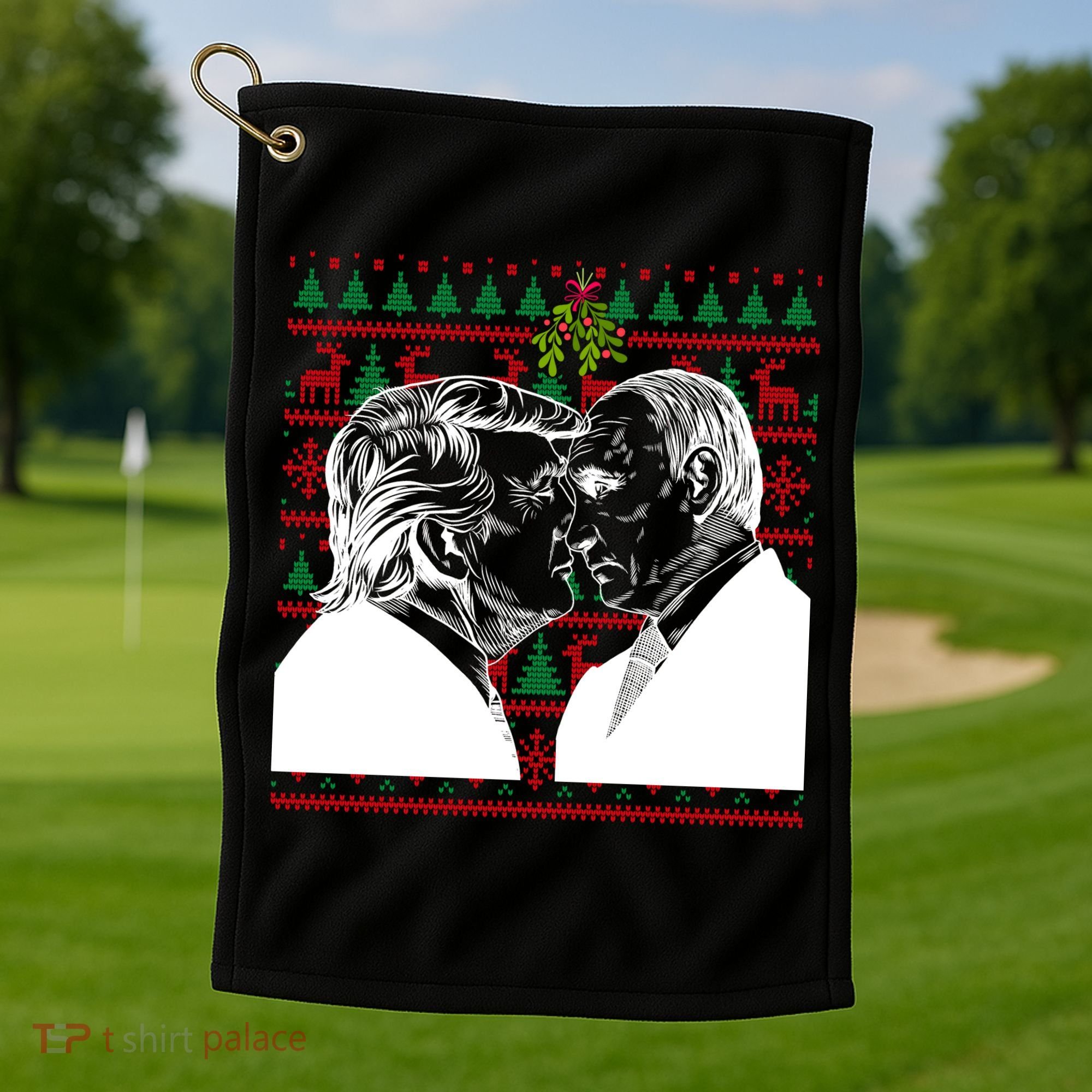 Putin Trump Mistletoe Ugly Christmas Sweater Golf Towel