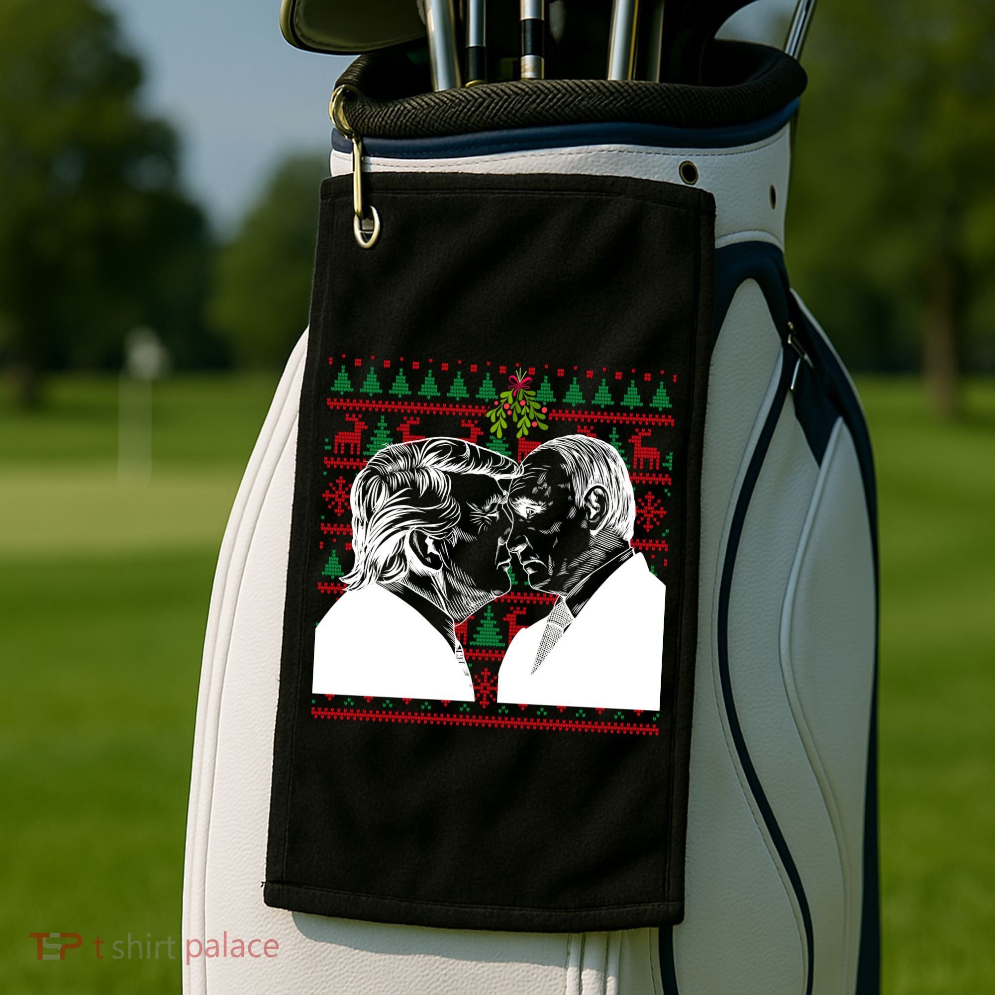 Putin Trump Mistletoe Ugly Christmas Sweater Golf Towel