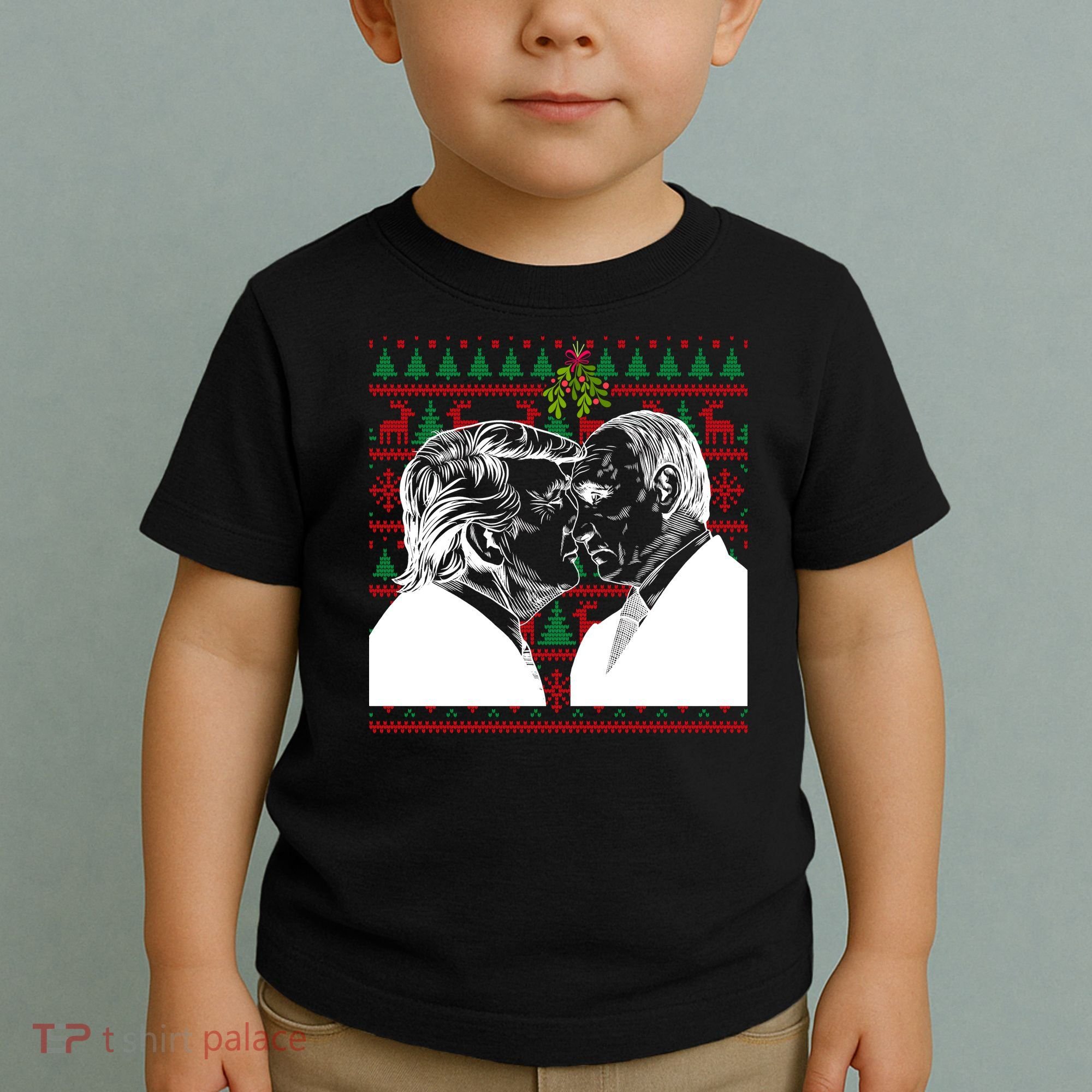 Putin Trump Mistletoe Ugly Christmas Sweater Toddler T-Shirt