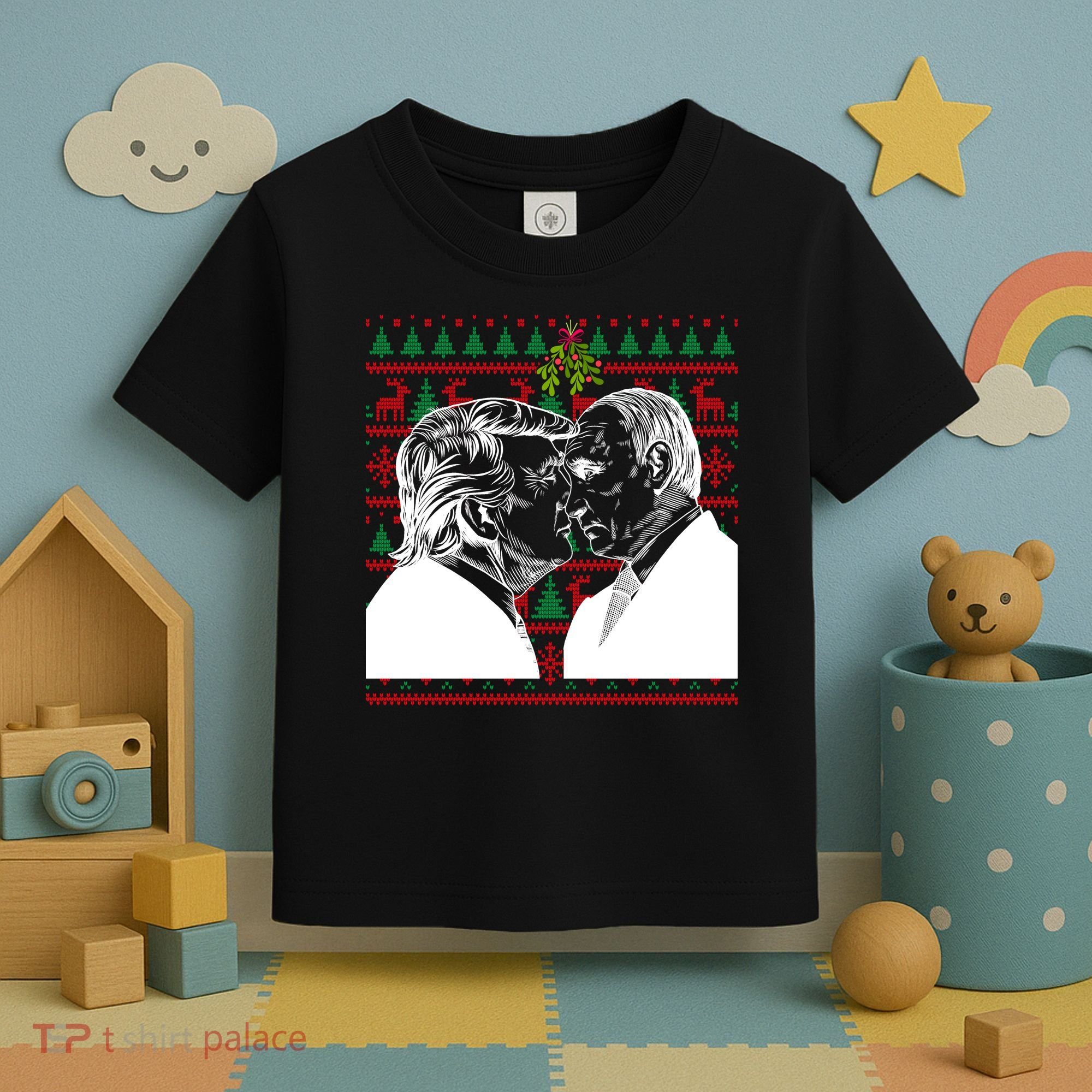 Putin Trump Mistletoe Ugly Christmas Sweater Toddler T-Shirt