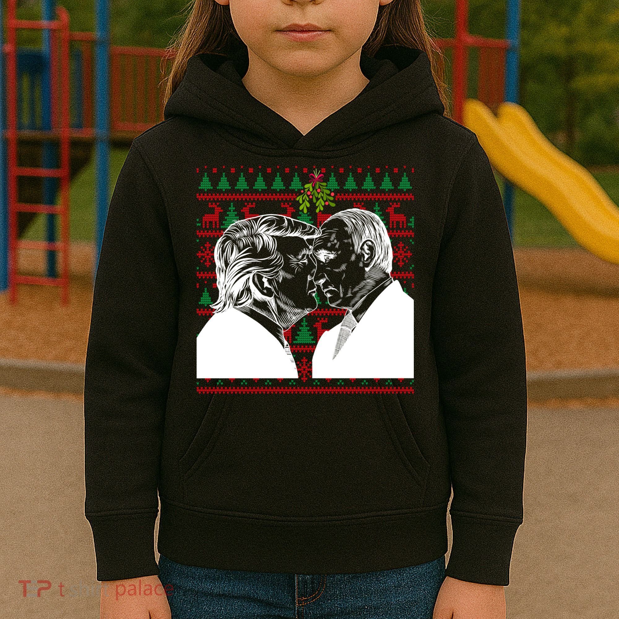 Putin Trump Mistletoe Ugly Christmas Sweater Kids Hoodie