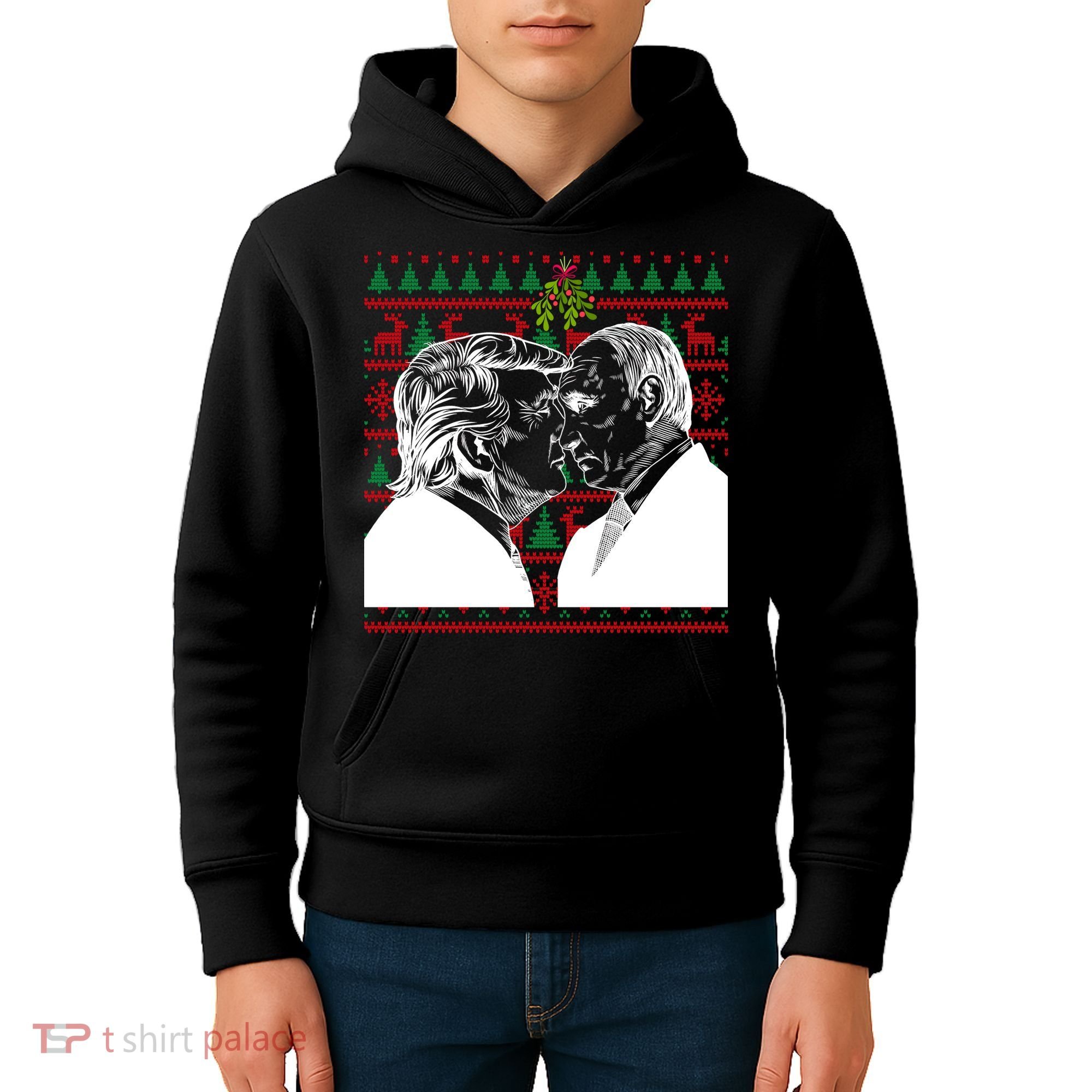 Putin Trump Mistletoe Ugly Christmas Sweater Kids Hoodie