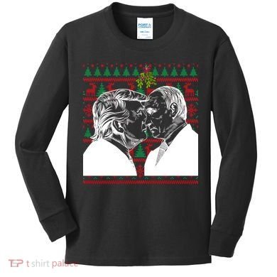 Putin Trump Mistletoe Ugly Christmas Sweater Kids Long Sleeve Shirt