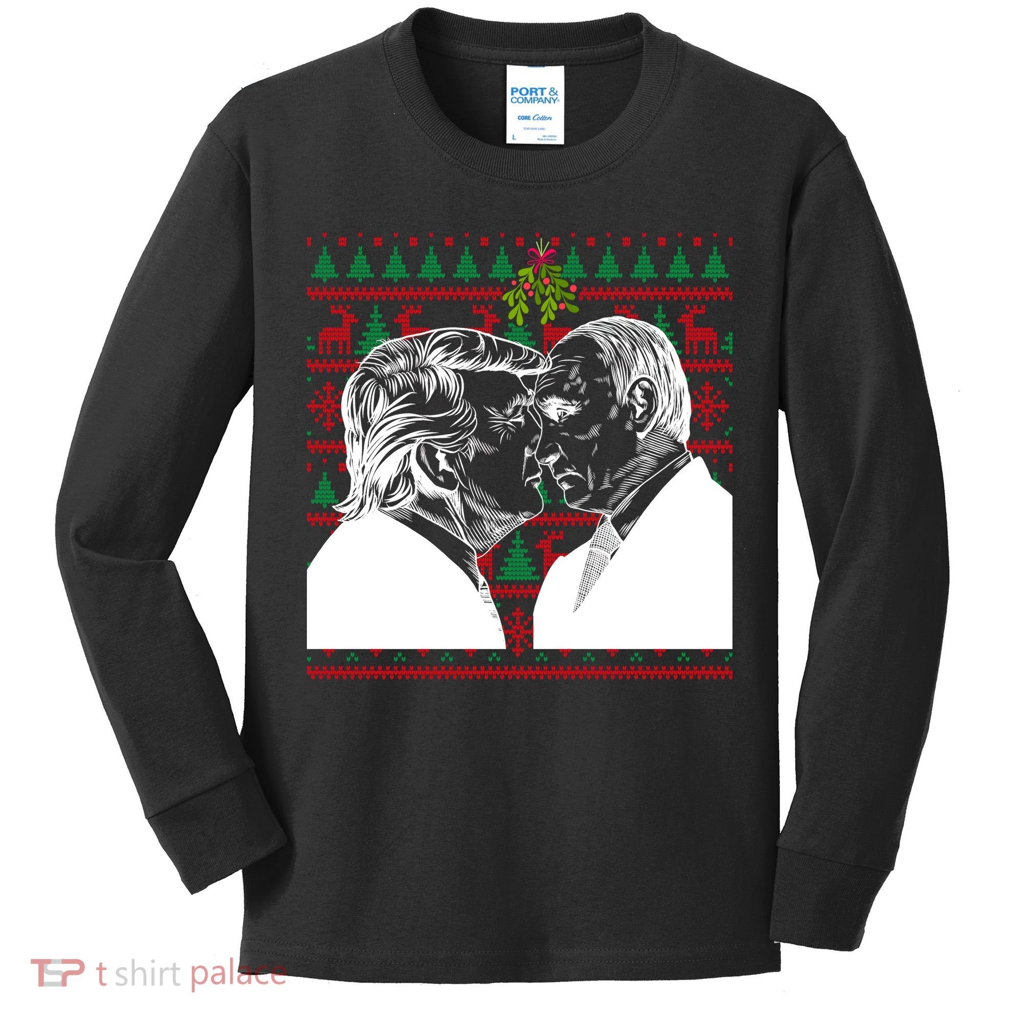 Putin Trump Mistletoe Ugly Christmas Sweater Kids Long Sleeve Shirt