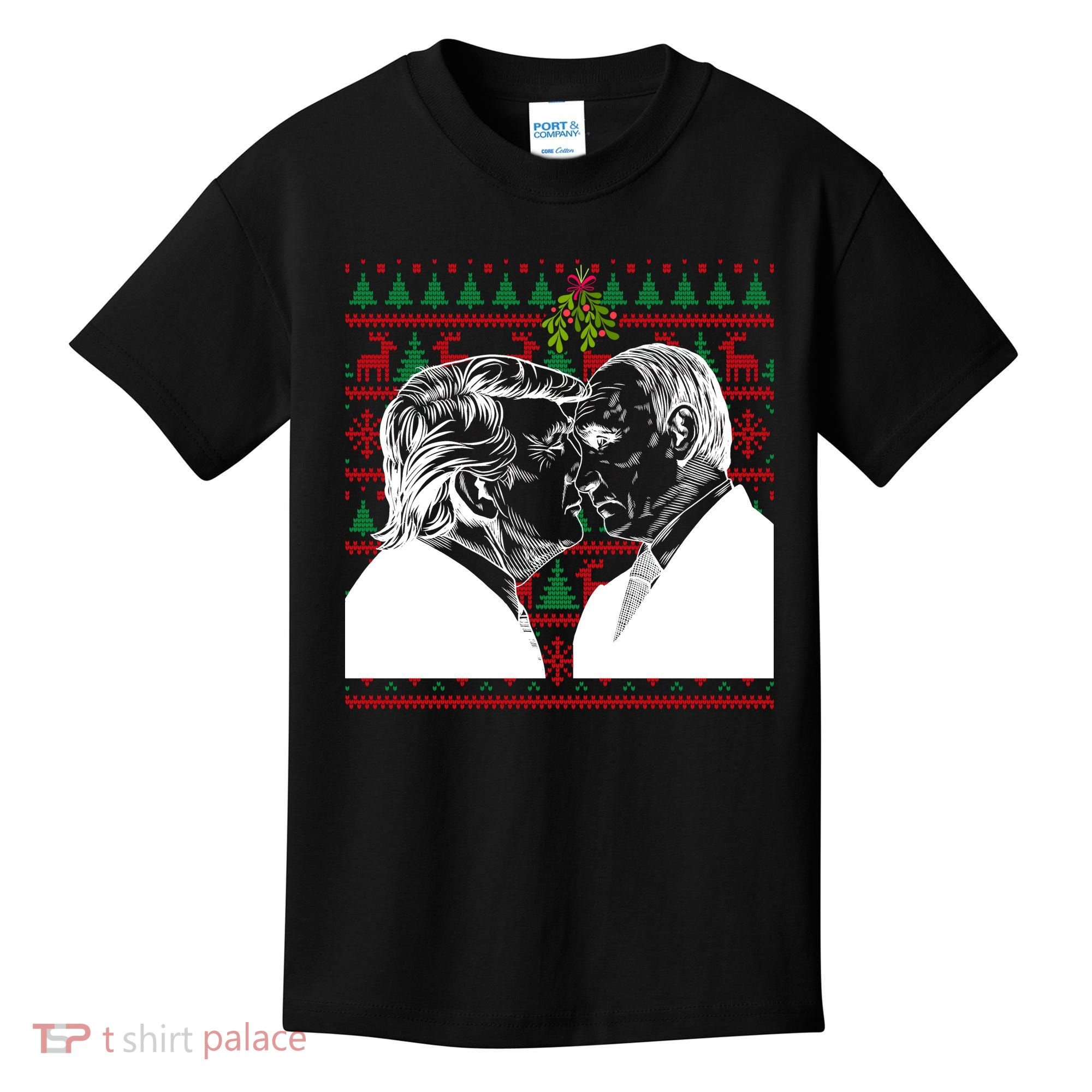 Putin Trump Mistletoe Ugly Christmas Sweater Kids T-Shirt