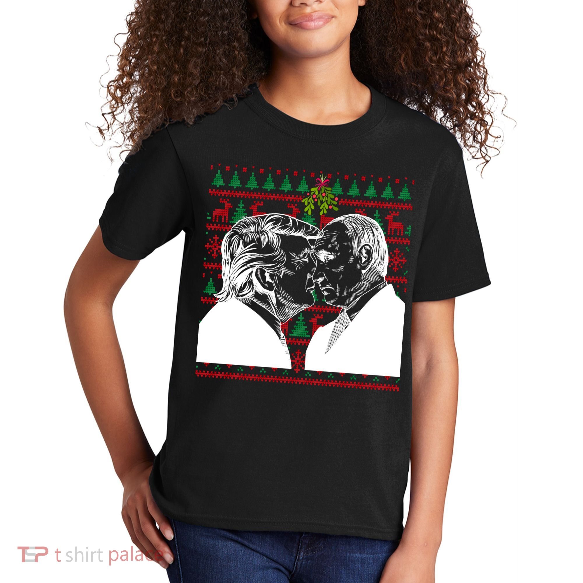 Putin Trump Mistletoe Ugly Christmas Sweater Kids T-Shirt