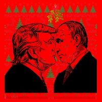 Putin Trump Mistletoe Ugly Christmas Sweater Santa Hat thumb 1