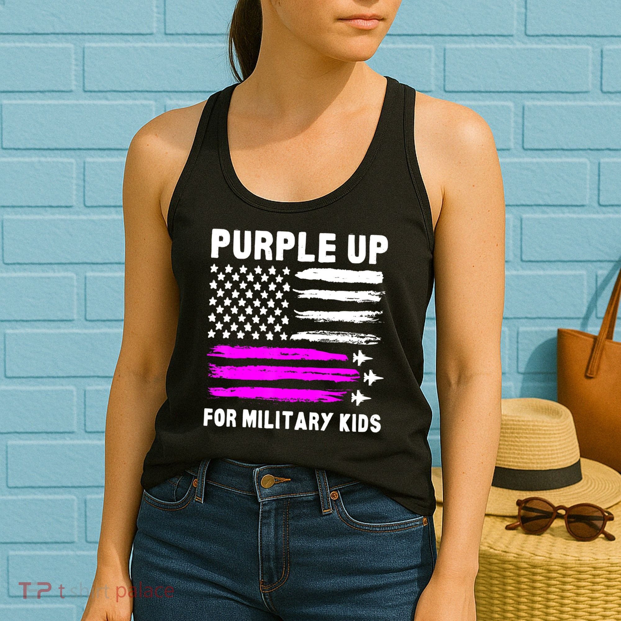 Purple Up US Flag Fighter Jet Military Military Child Women's Tank Top