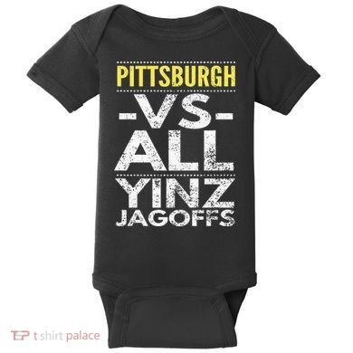 Pittsburgh Vs All Yinz Jagoffs Distressed Baby Bodysuit
