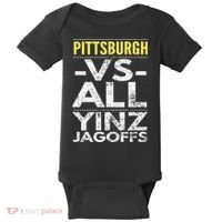 Pittsburgh Vs All Yinz Jagoffs Distressed Baby Bodysuit thumb 0