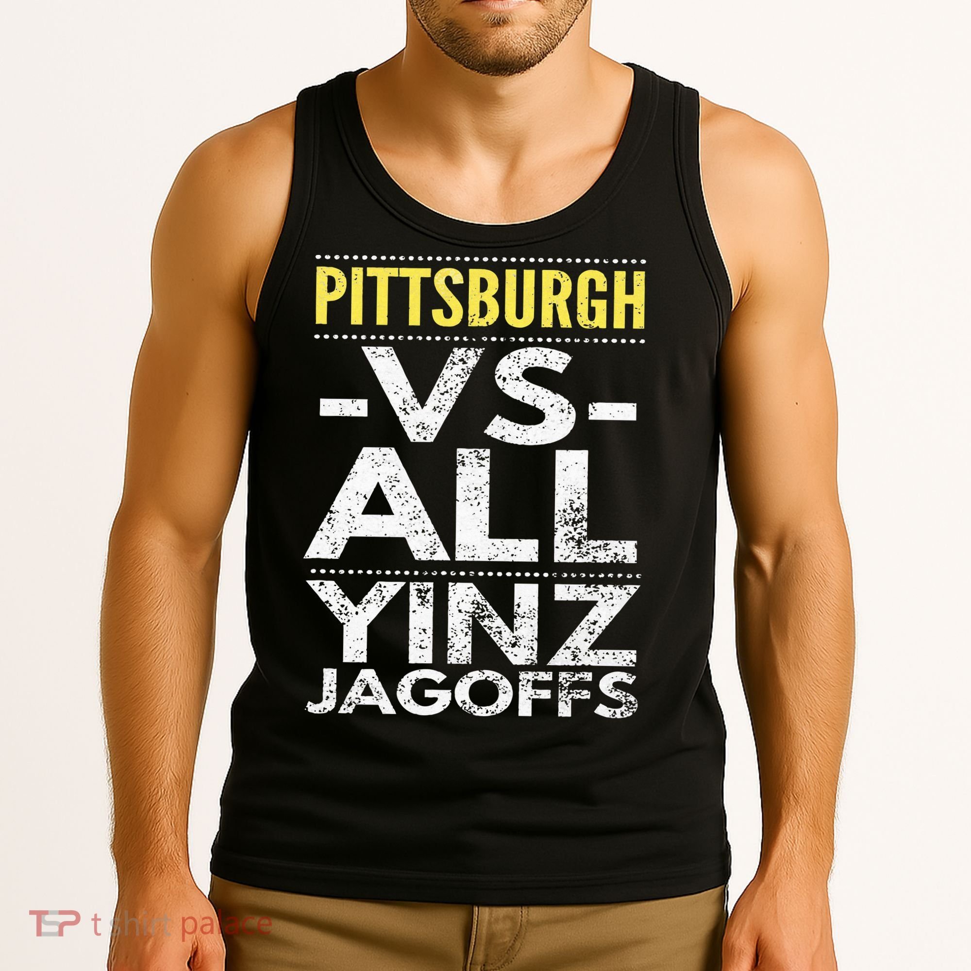 Pittsburgh Vs All Yinz Jagoffs Distressed Tank Top