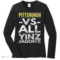 Pittsburgh Vs All Yinz Jagoffs Distressed Women's Long Sleeve Shirt thumb 0