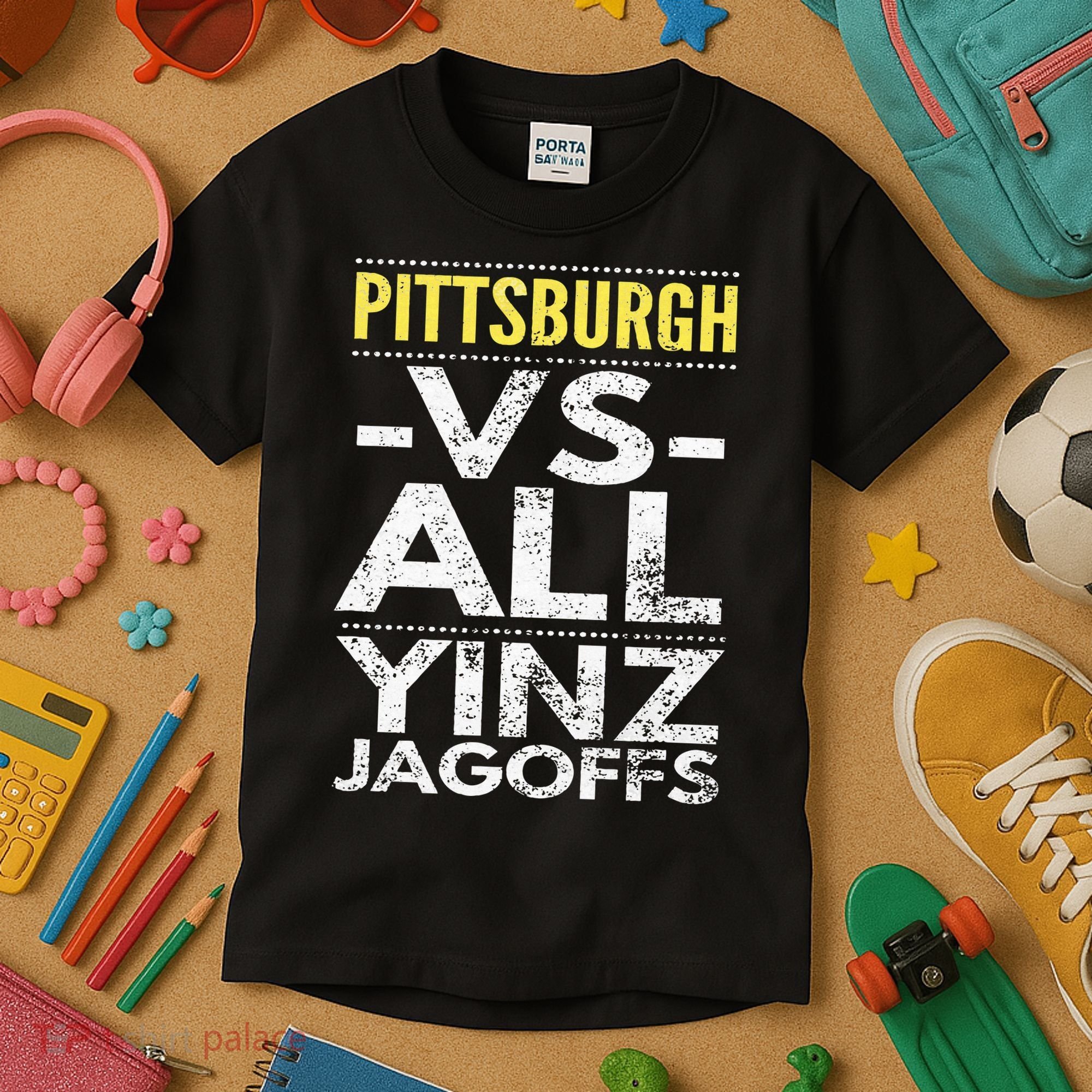 Pittsburgh Vs All Yinz Jagoffs Distressed Kids T-Shirt