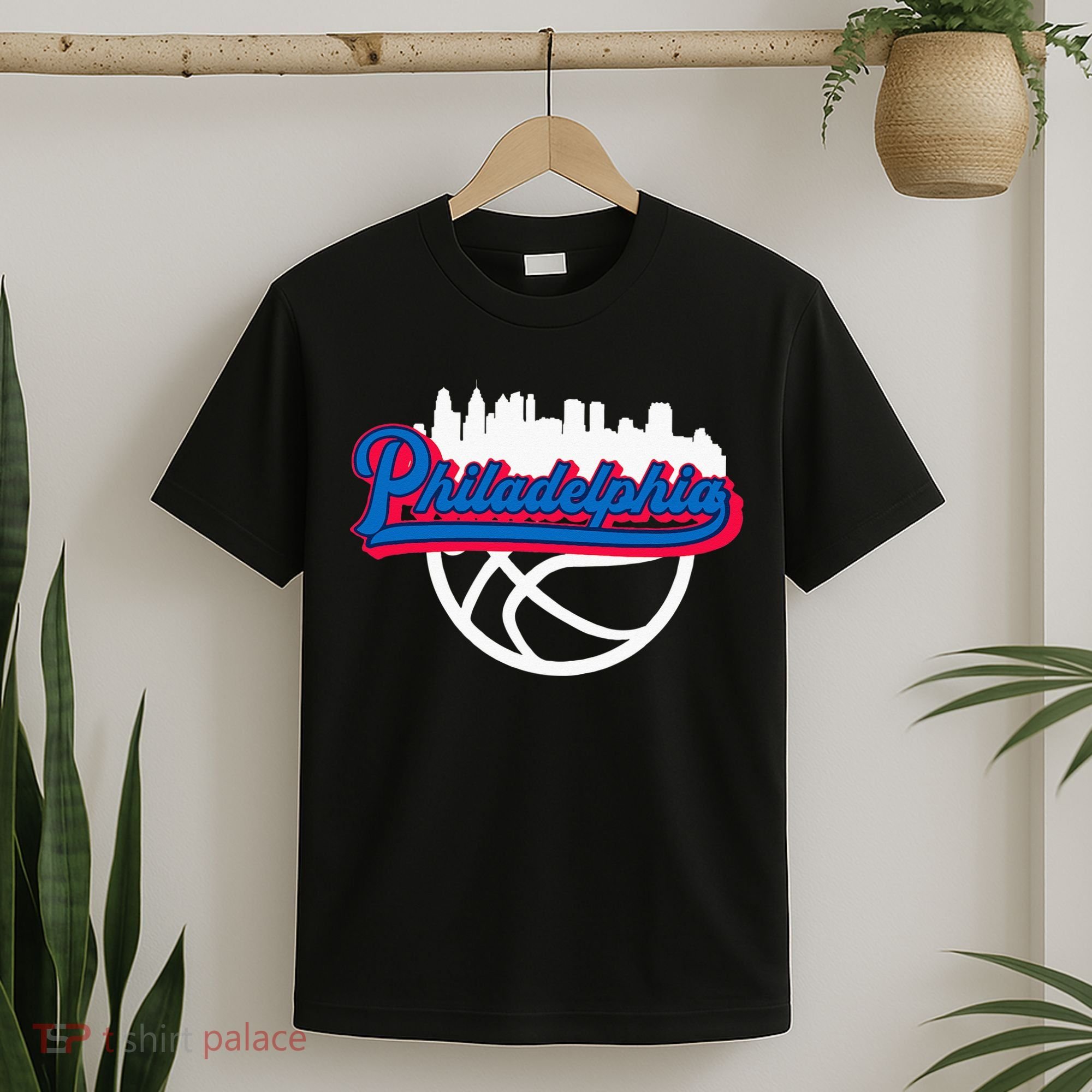 Philadelphia Vintage Basketball Script City Skyline Fan T-Shirt