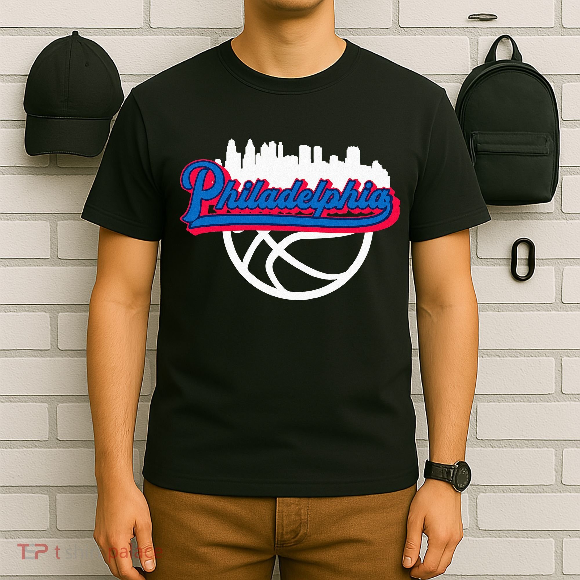 Philadelphia Vintage Basketball Script City Skyline Fan T-Shirt