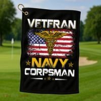 Proud Veteran Corpsman Golf Towel thumb 1