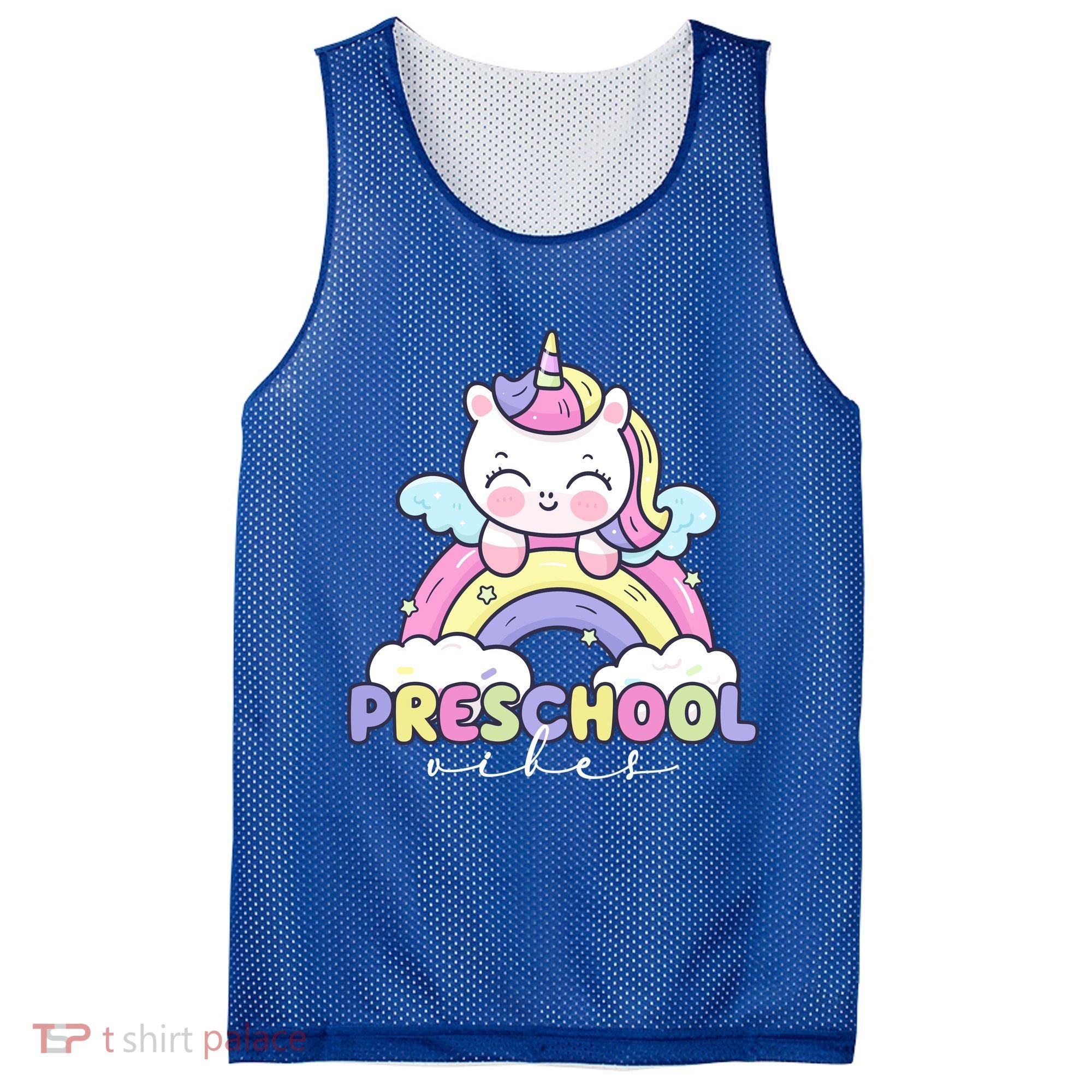 Preschool Vibes Cute Unicorn Pre School Mesh Reversible Basketball Jersey Tank