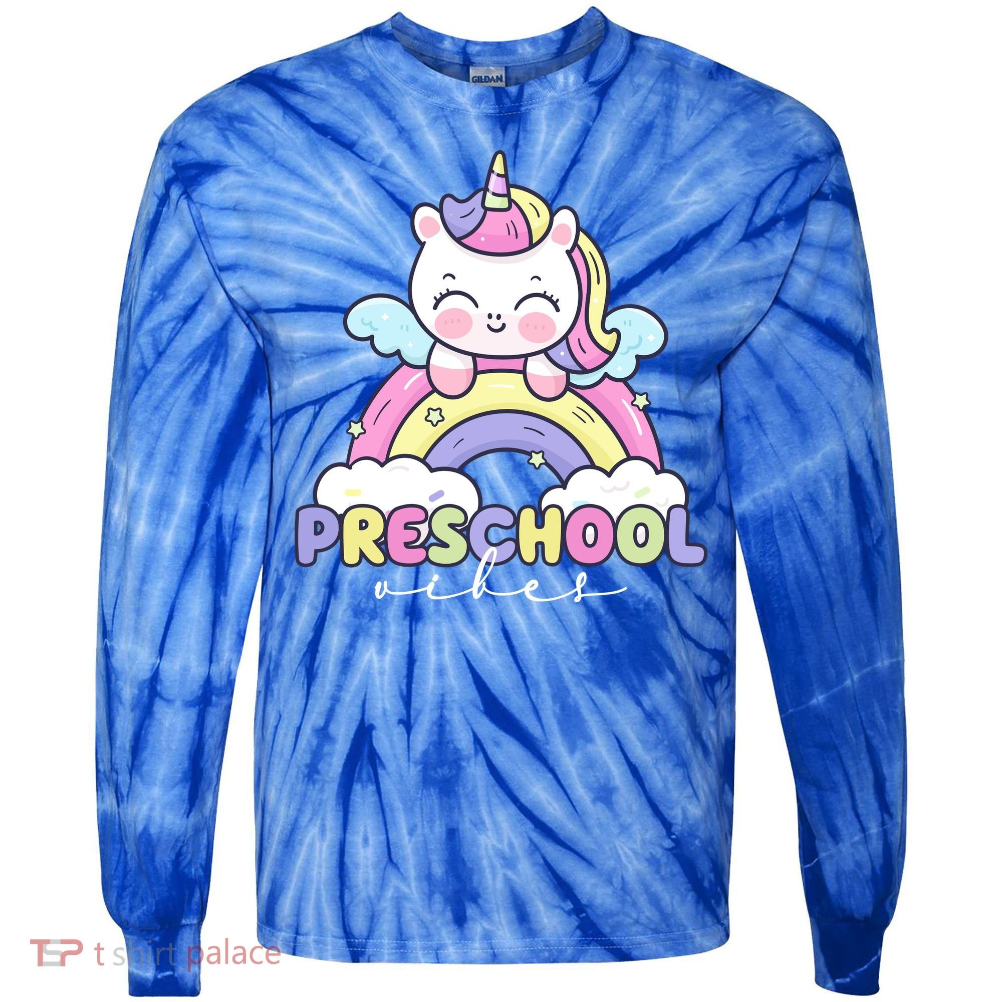 Preschool Vibes Cute Unicorn Pre School Tie-Dye Long Sleeve Shirt